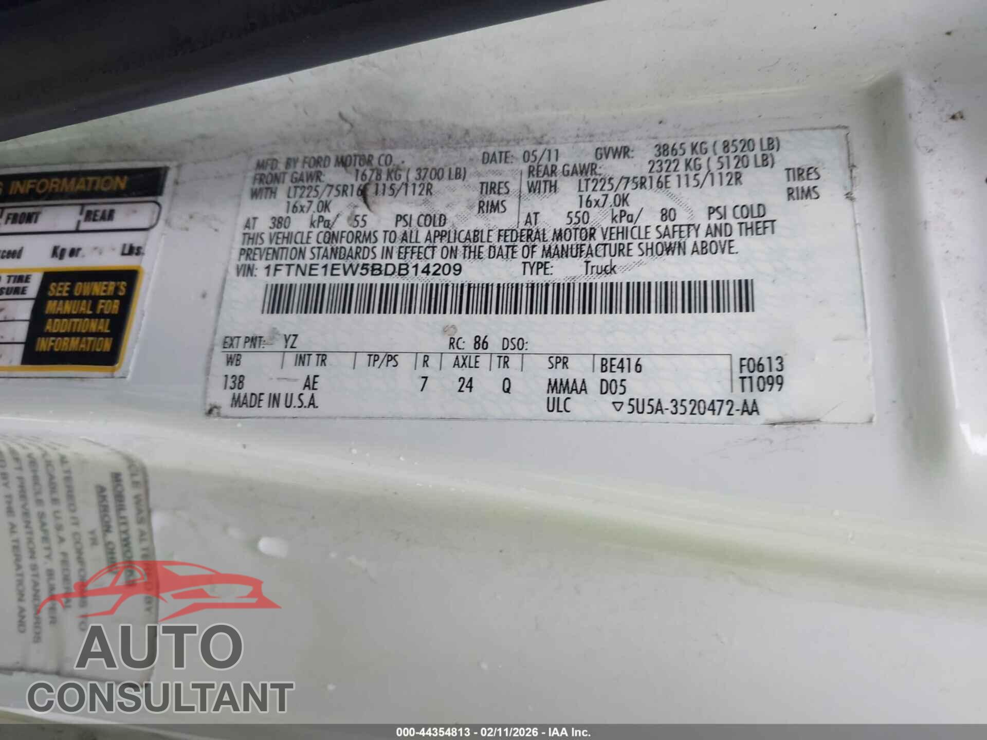 FORD E-150 2011 - 1FTNE1EW5BDB14209