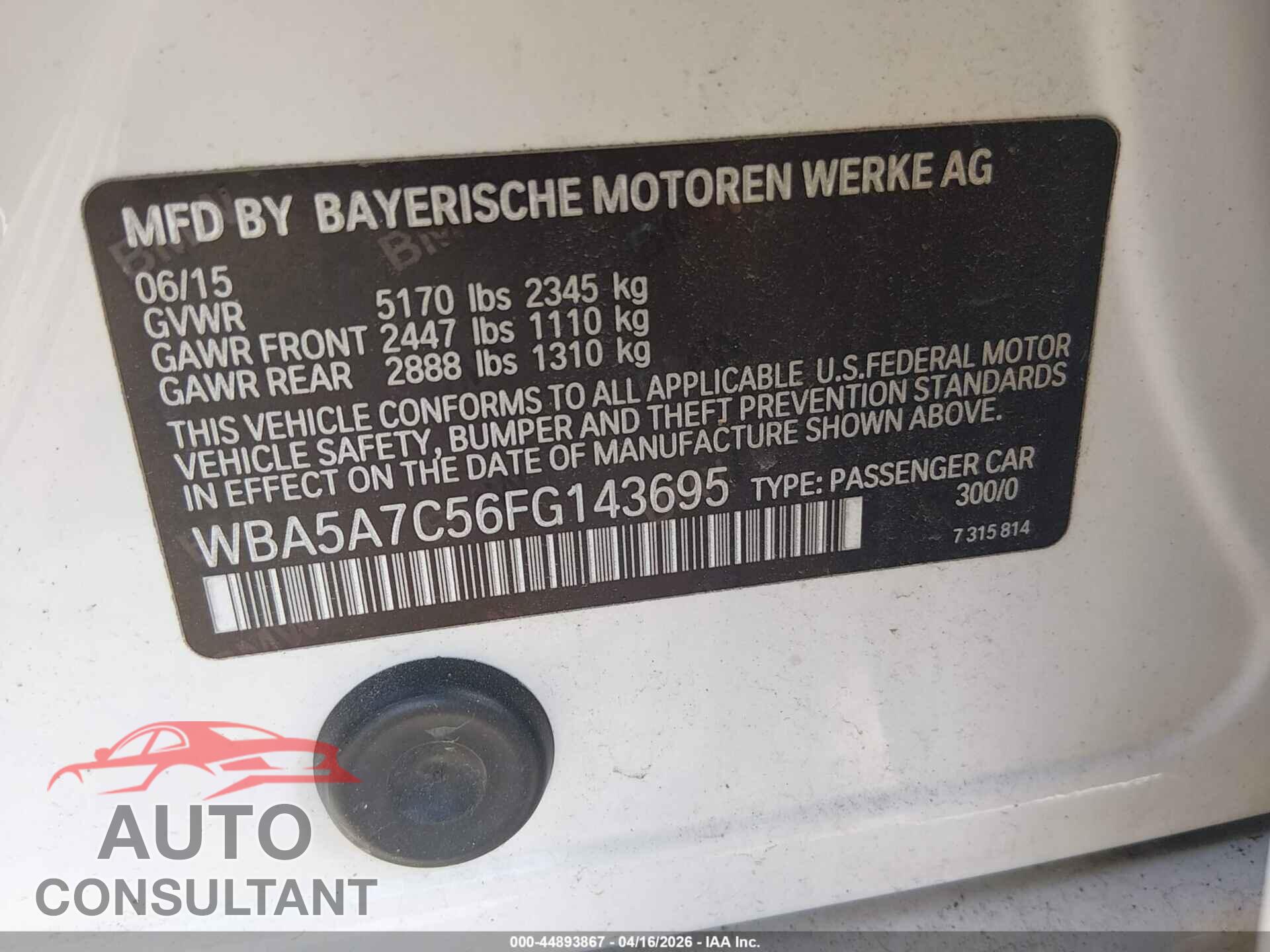 BMW 528I 2015 - WBA5A7C56FG143695