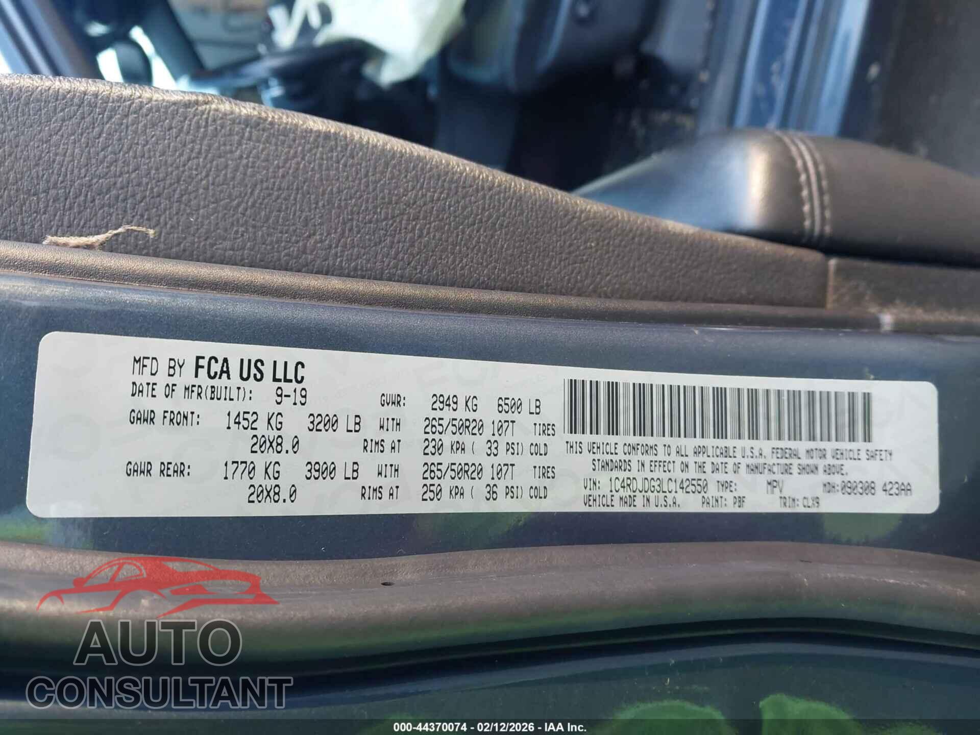 DODGE DURANGO 2020 - 1C4RDJDG3LC142550