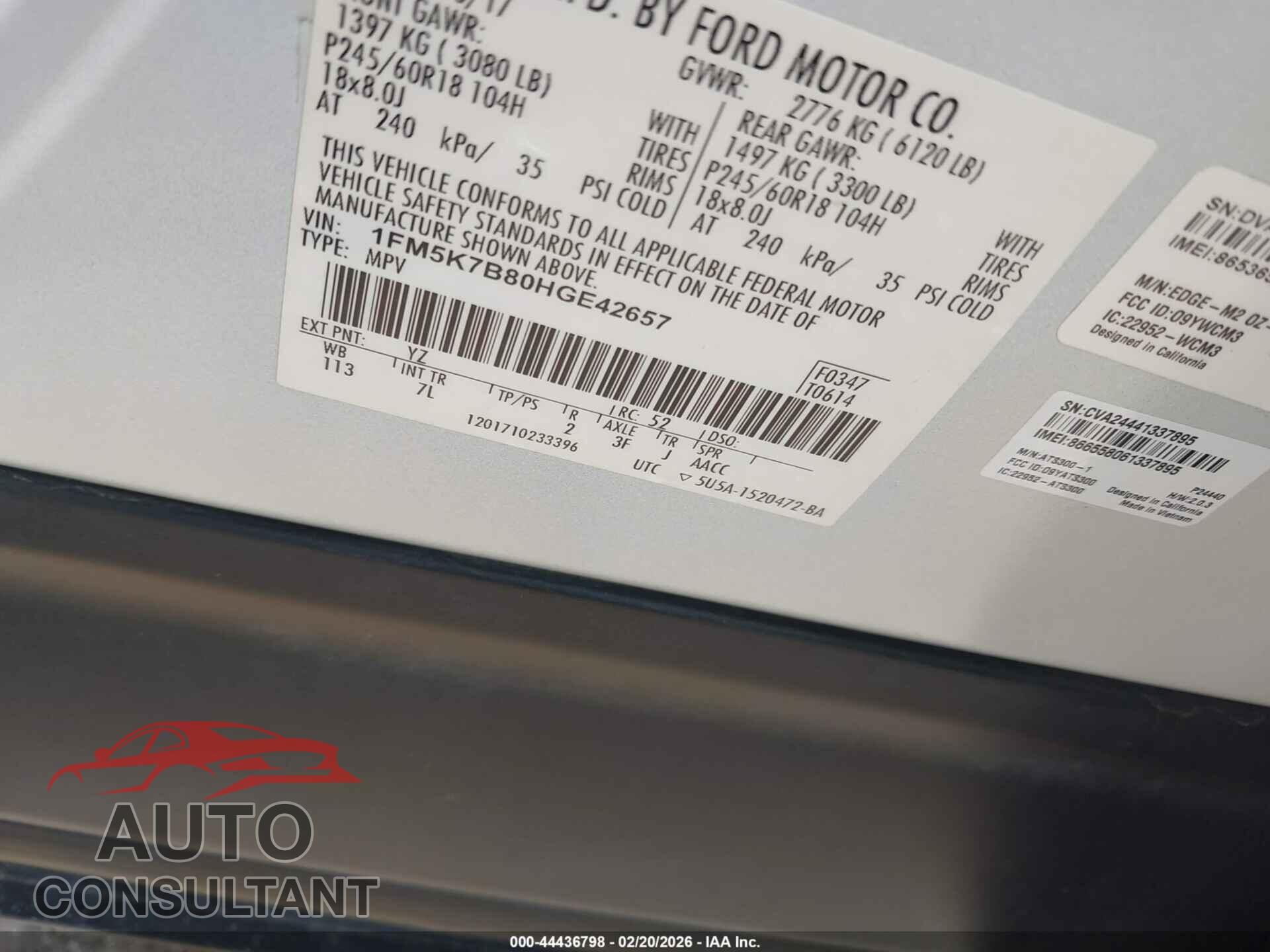 FORD EXPLORER 2017 - 1FM5K7B80HGE42657