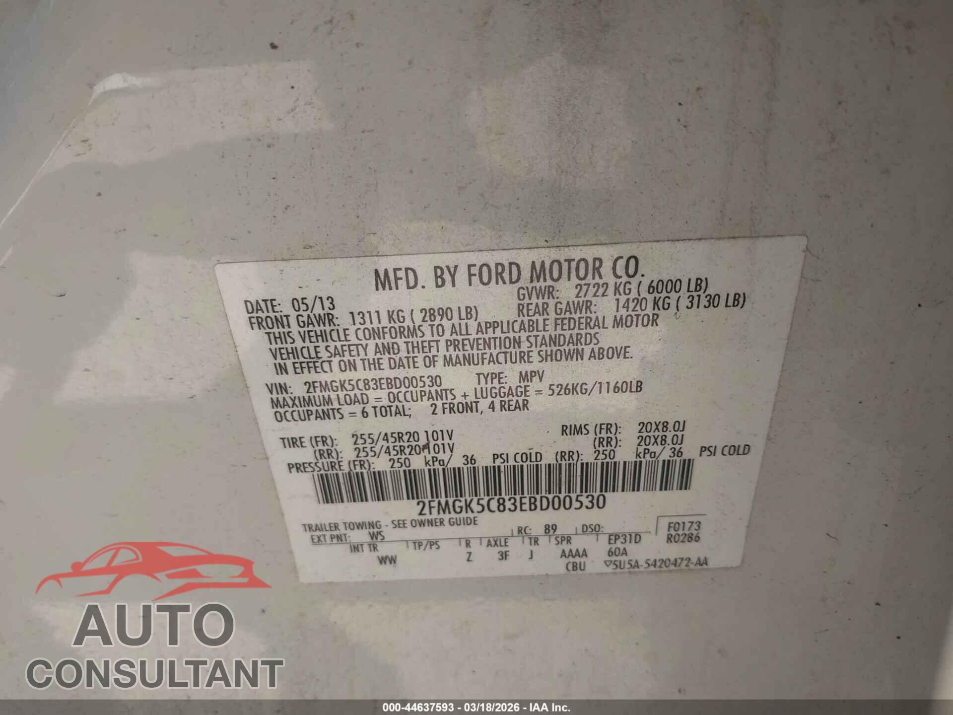 FORD FLEX 2014 - 2FMGK5C83EBD00530