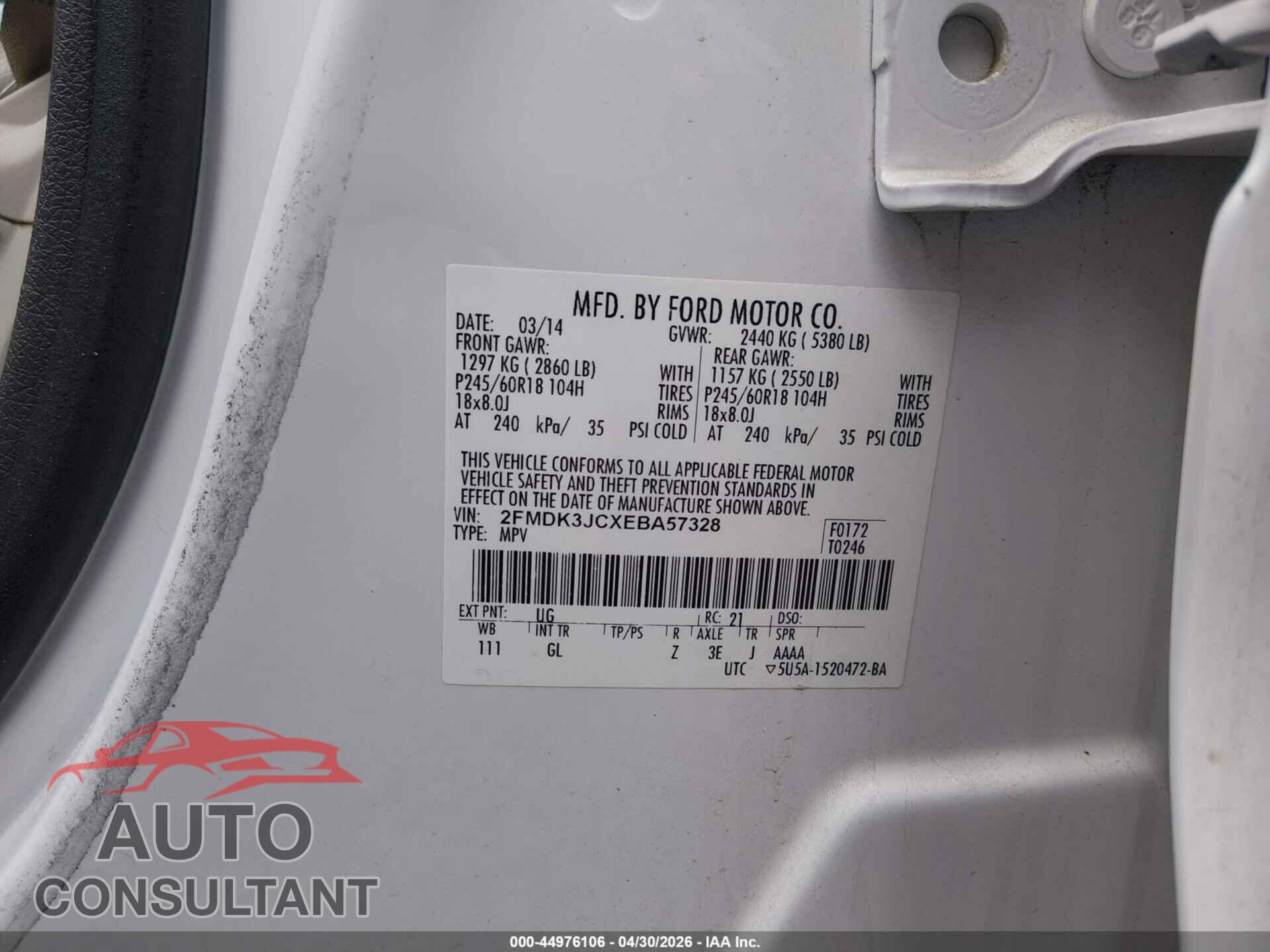 FORD EDGE 2014 - 2FMDK3JCXEBA57328