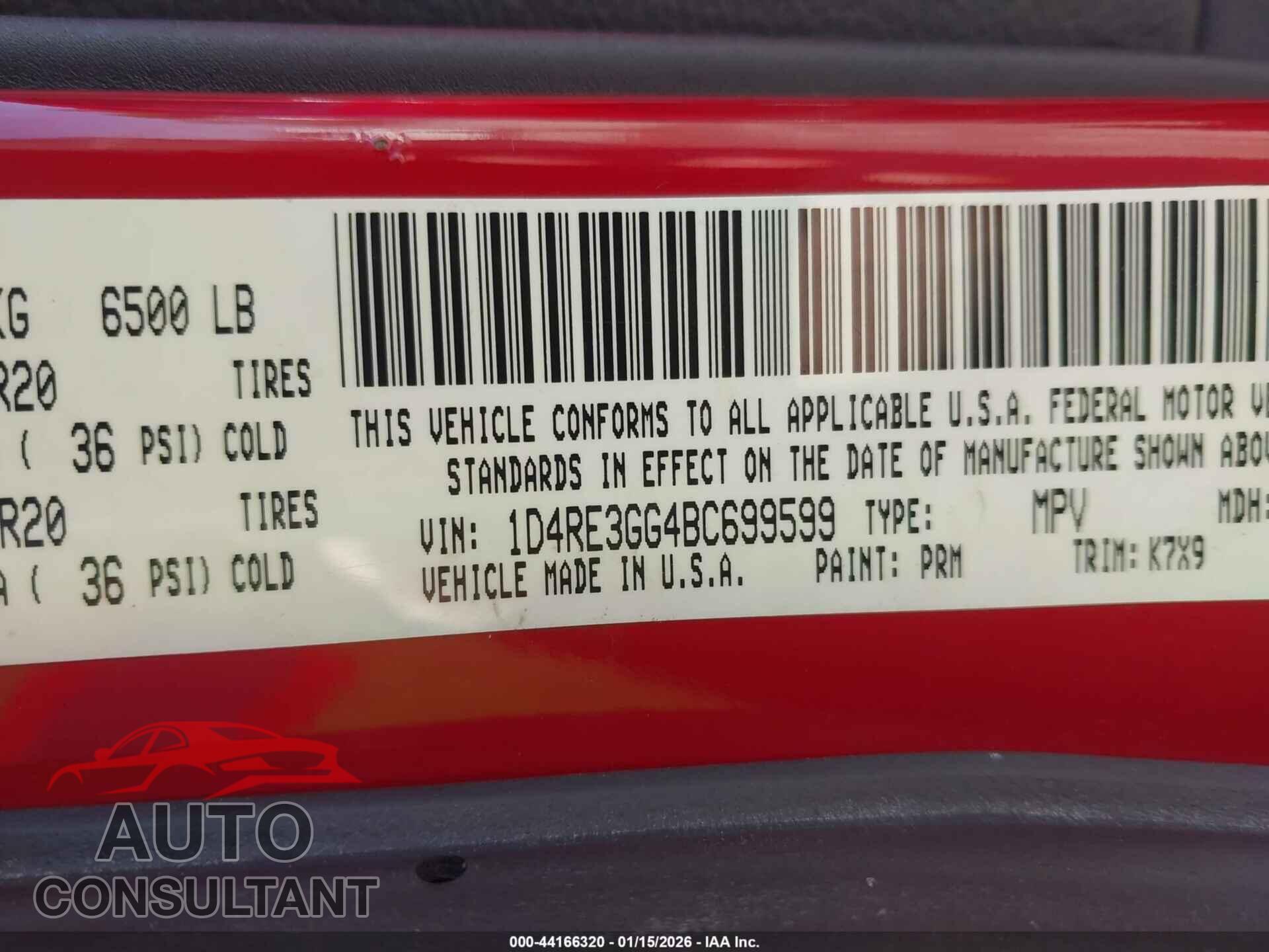 DODGE DURANGO 2011 - 1D4RE3GG4BC699599