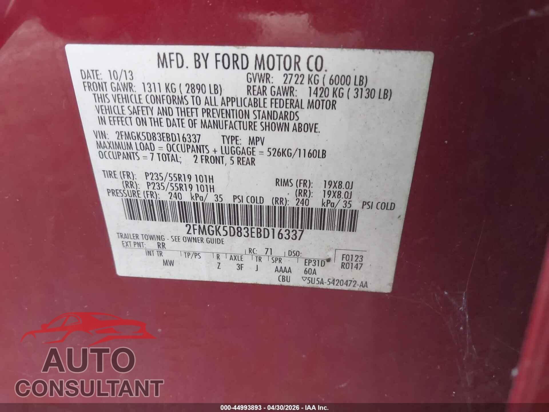 FORD FLEX 2014 - 2FMGK5D83EBD16337