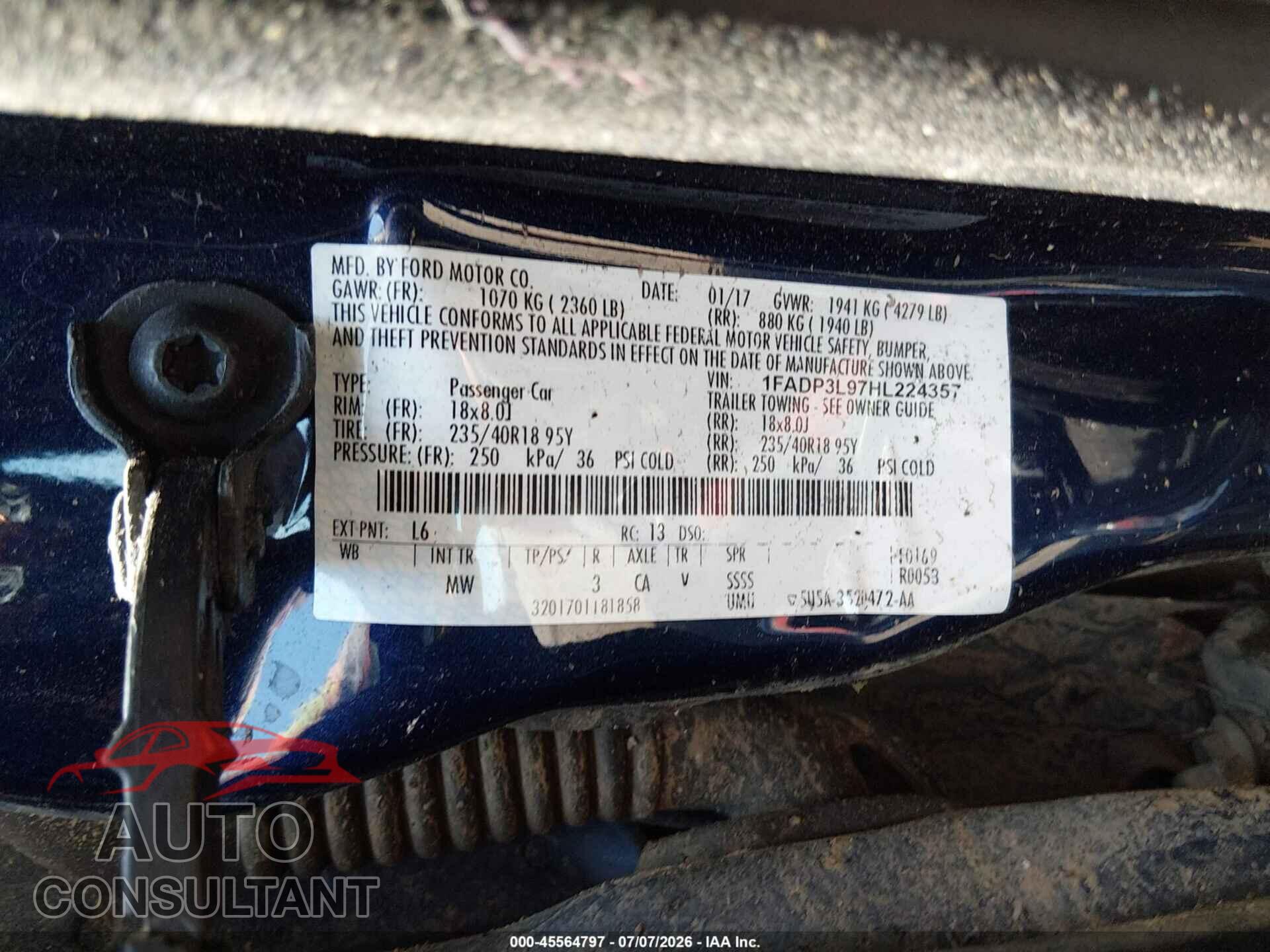 FORD FOCUS ST 2017 - 1FADP3L97HL224357