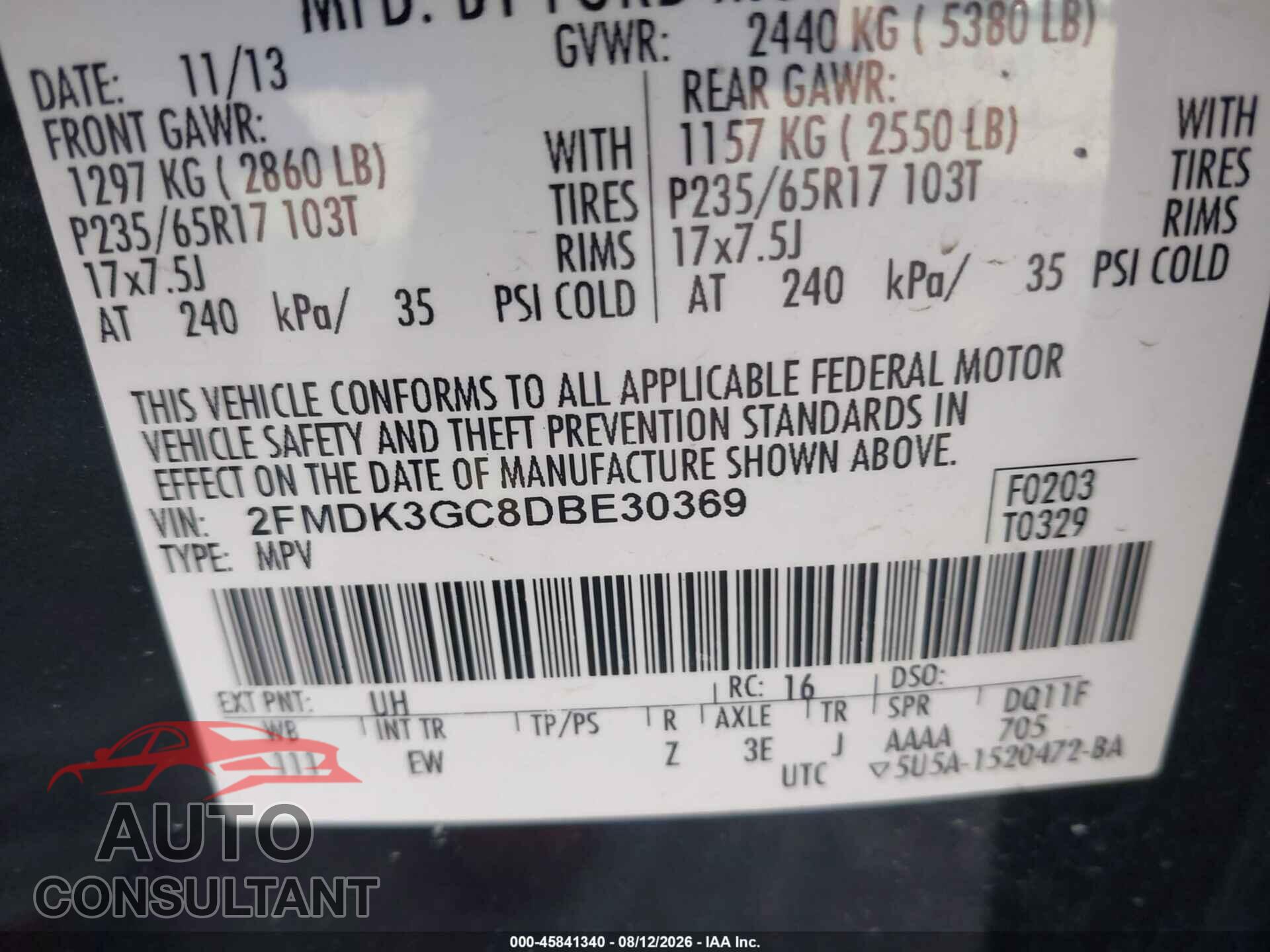 FORD EDGE 2013 - 2FMDK3GC8DBE30369