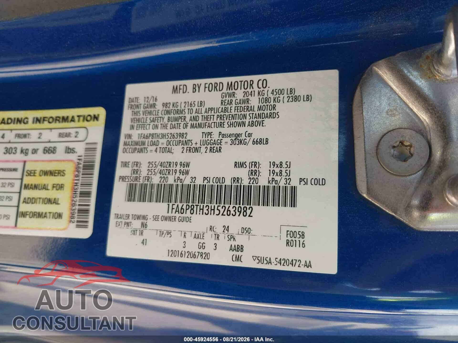 FORD MUSTANG 2017 - 1FA6P8TH3H5263982