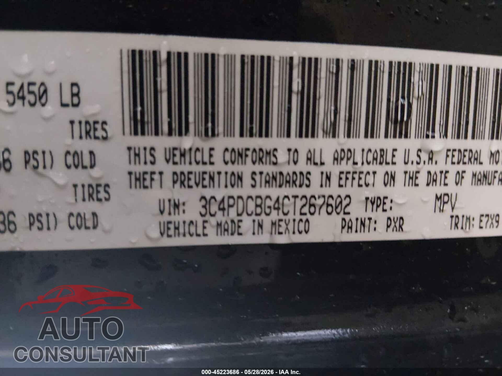 DODGE JOURNEY 2012 - 3C4PDCBG4CT267602