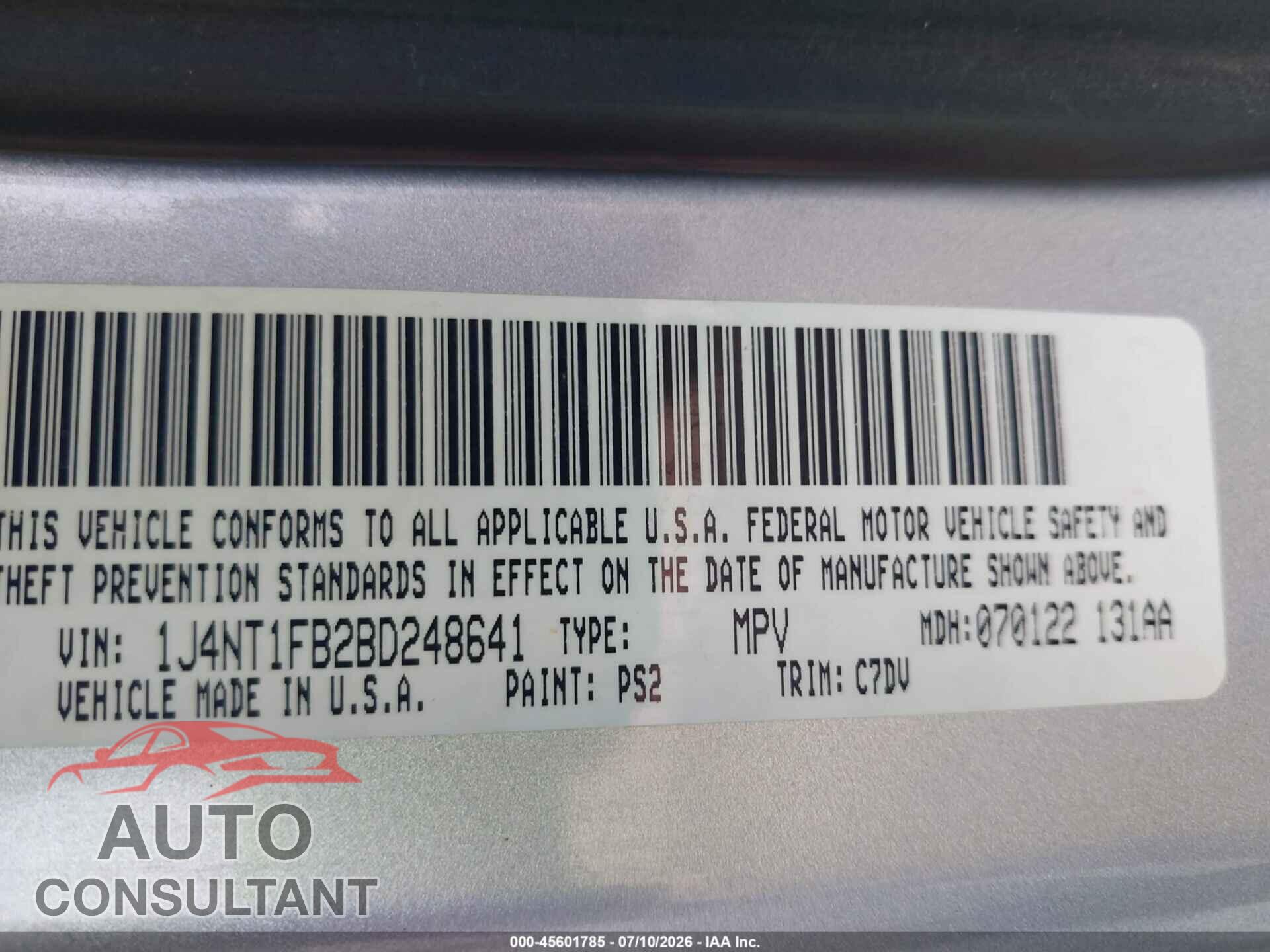 JEEP COMPASS 2011 - 1J4NT1FB2BD248641