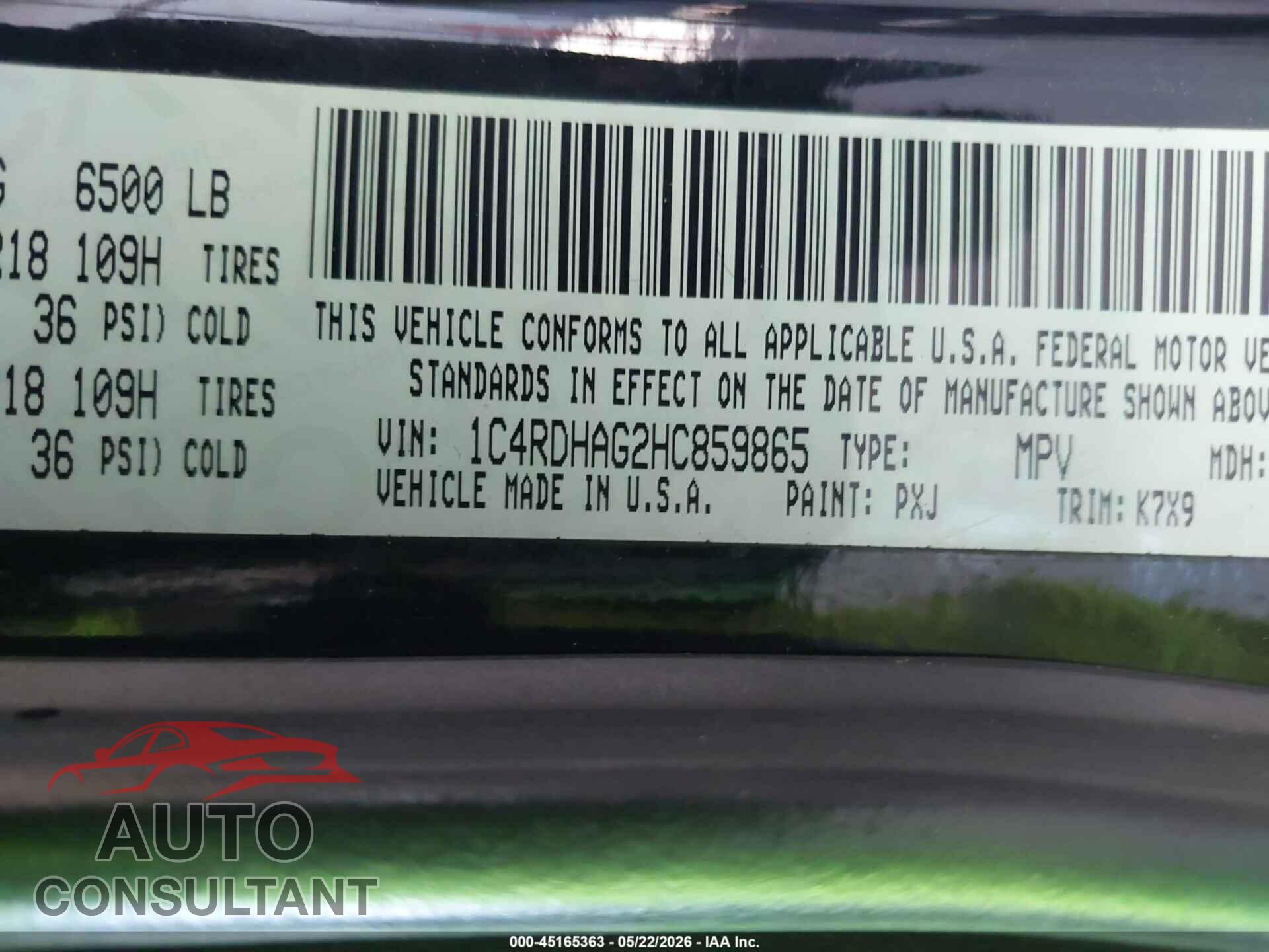 DODGE DURANGO 2017 - 1C4RDHAG2HC859865