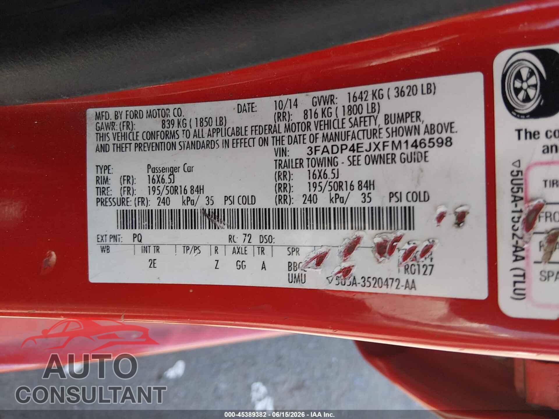 FORD FIESTA 2015 - 3FADP4EJXFM146598