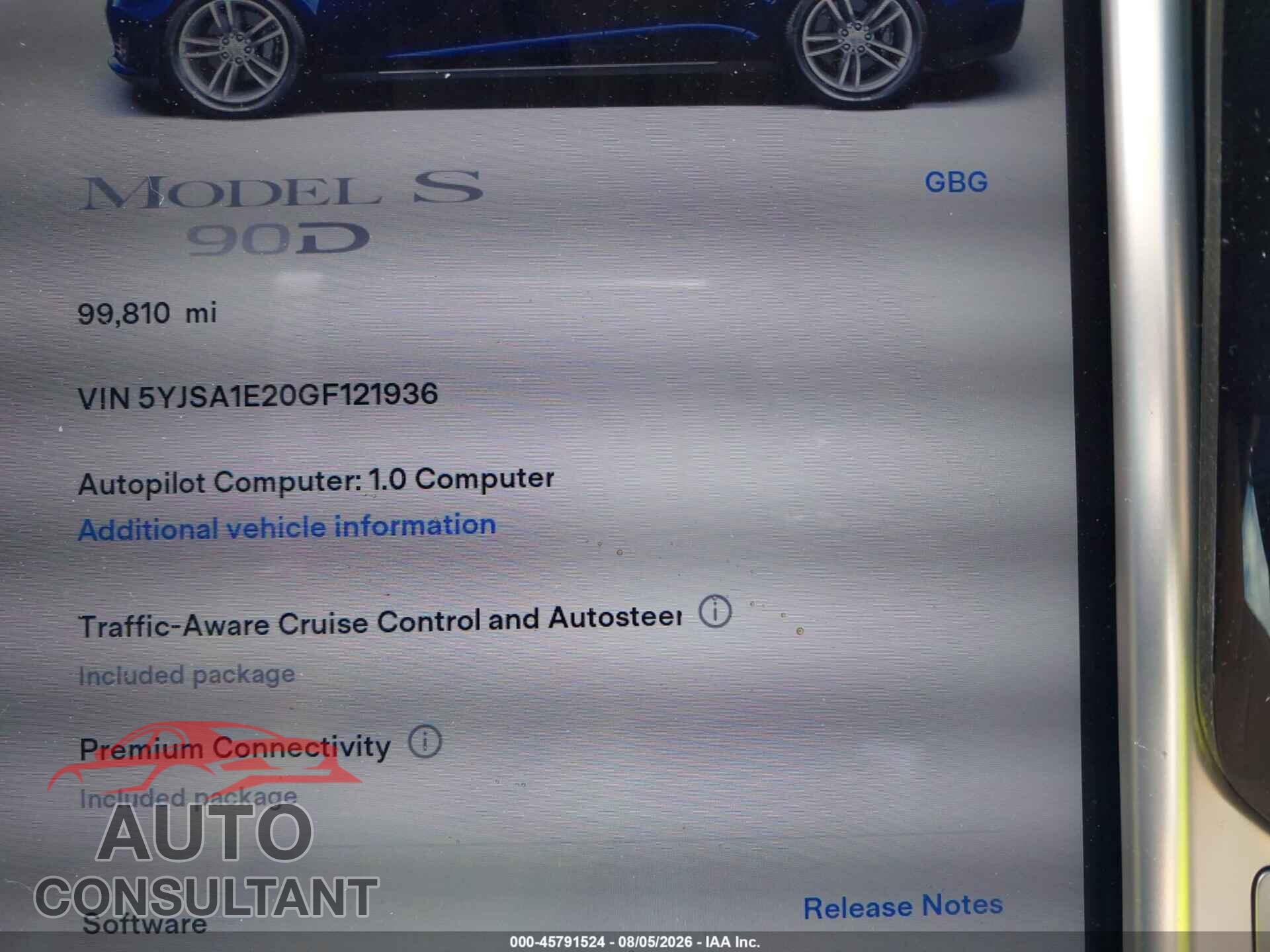 TESLA MODEL S 2016 - 5YJSA1E20GF121936