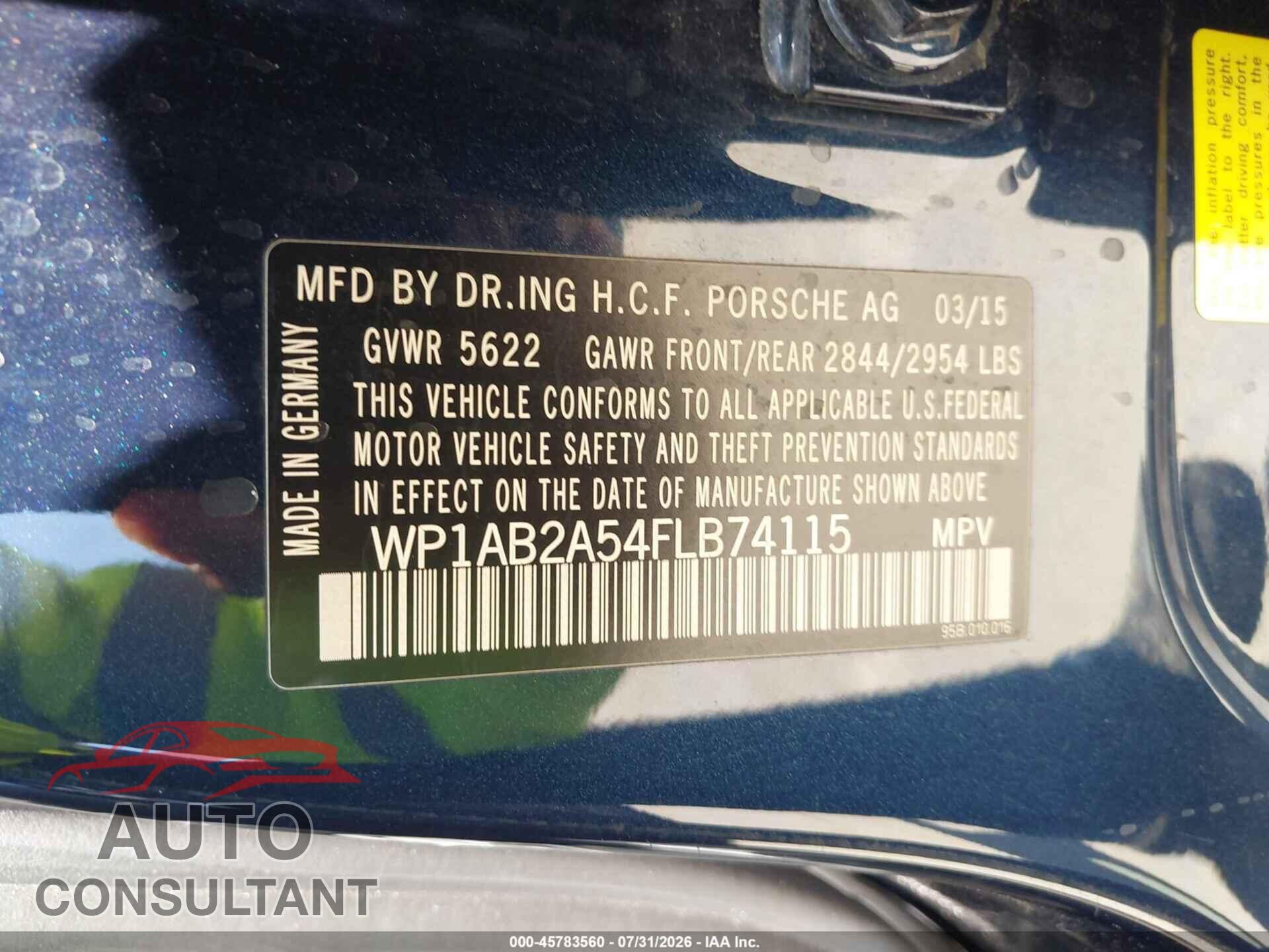 PORSCHE MACAN 2015 - WP1AB2A54FLB74115