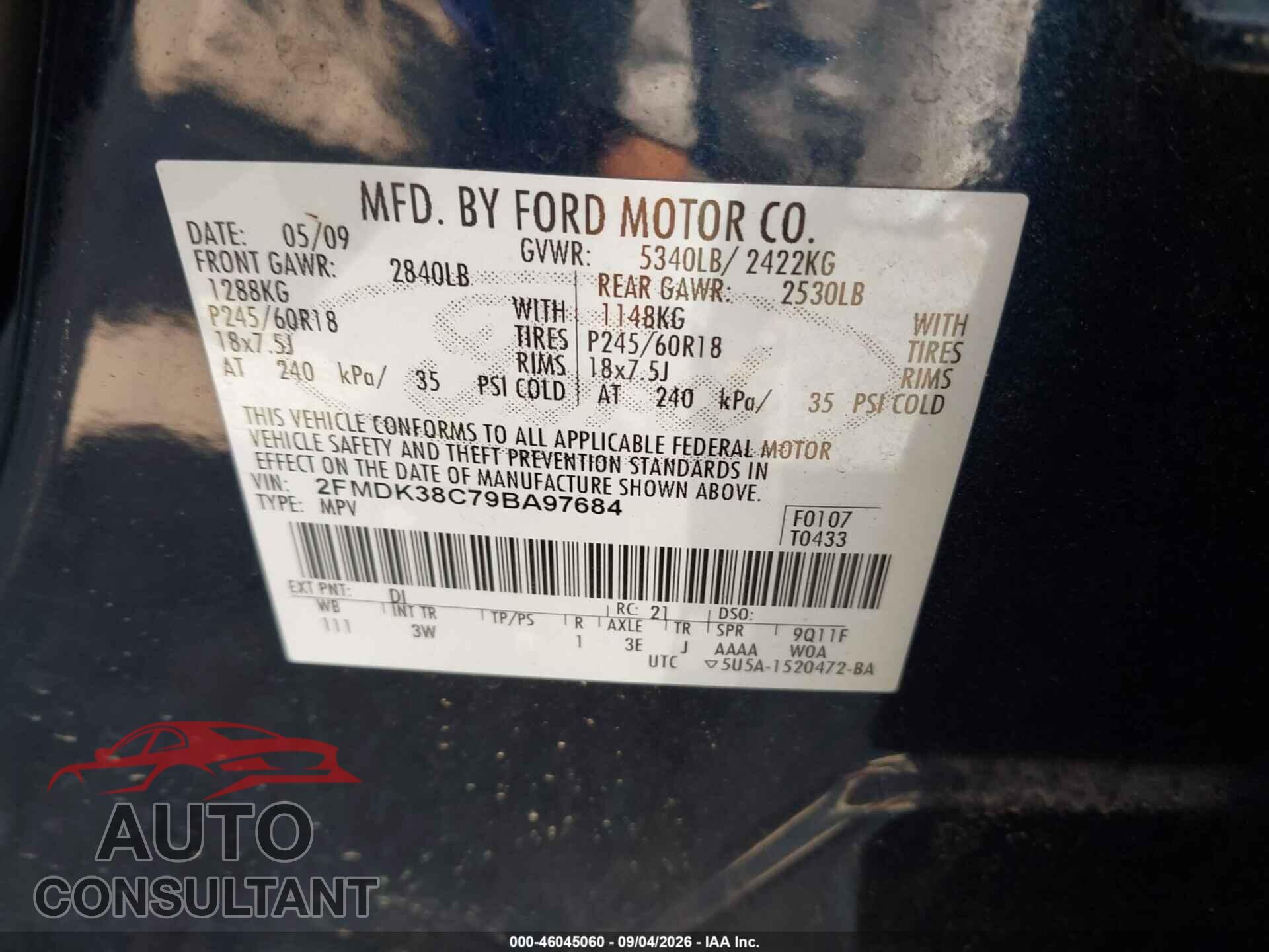 FORD EDGE 2009 - 2FMDK38C79BA97684