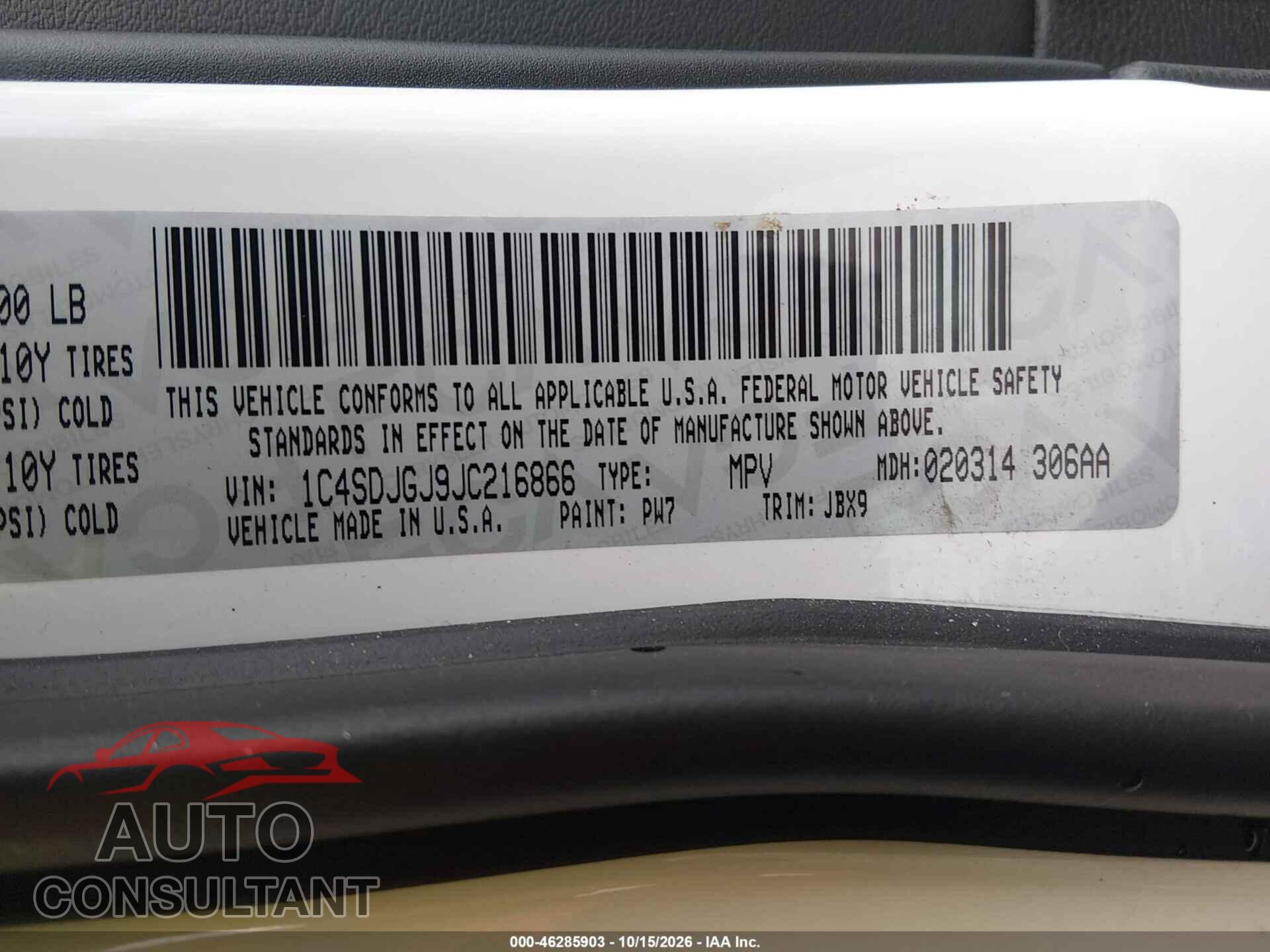 DODGE DURANGO 2018 - 1C4SDJGJ9JC216866