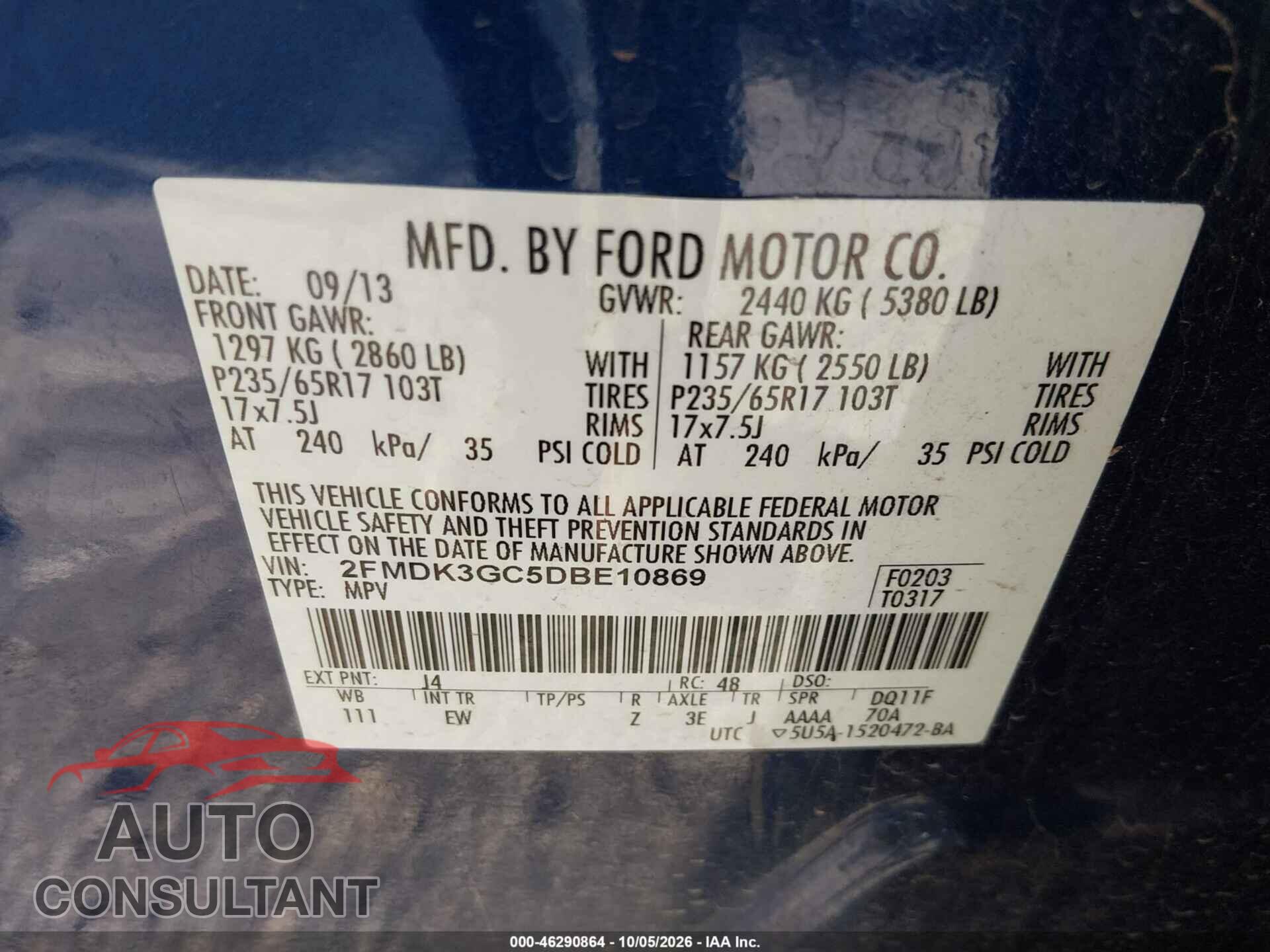 FORD EDGE 2013 - 2FMDK3GC5DBE10869