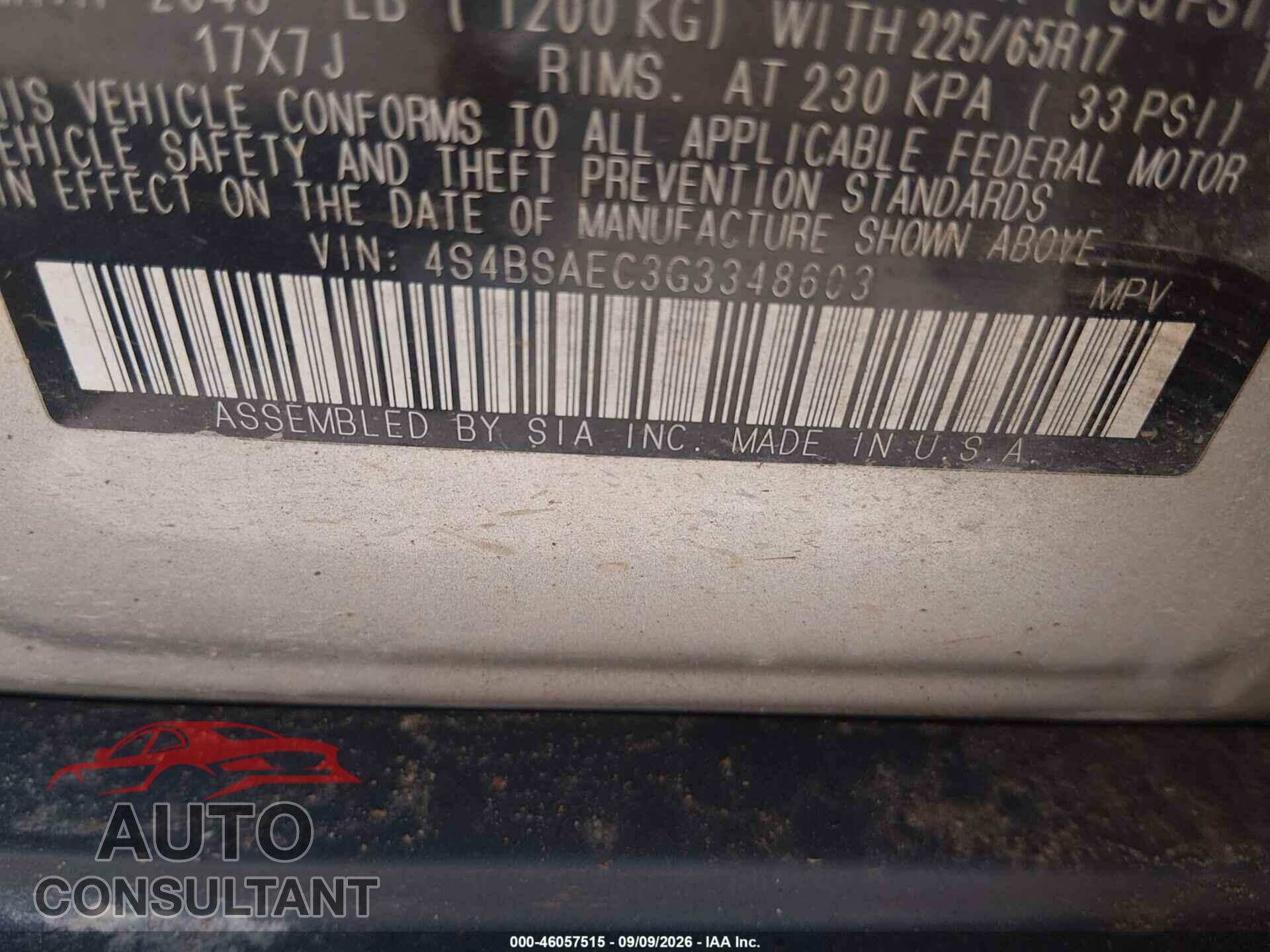 SUBARU OUTBACK 2016 - 4S4BSAEC3G3348603