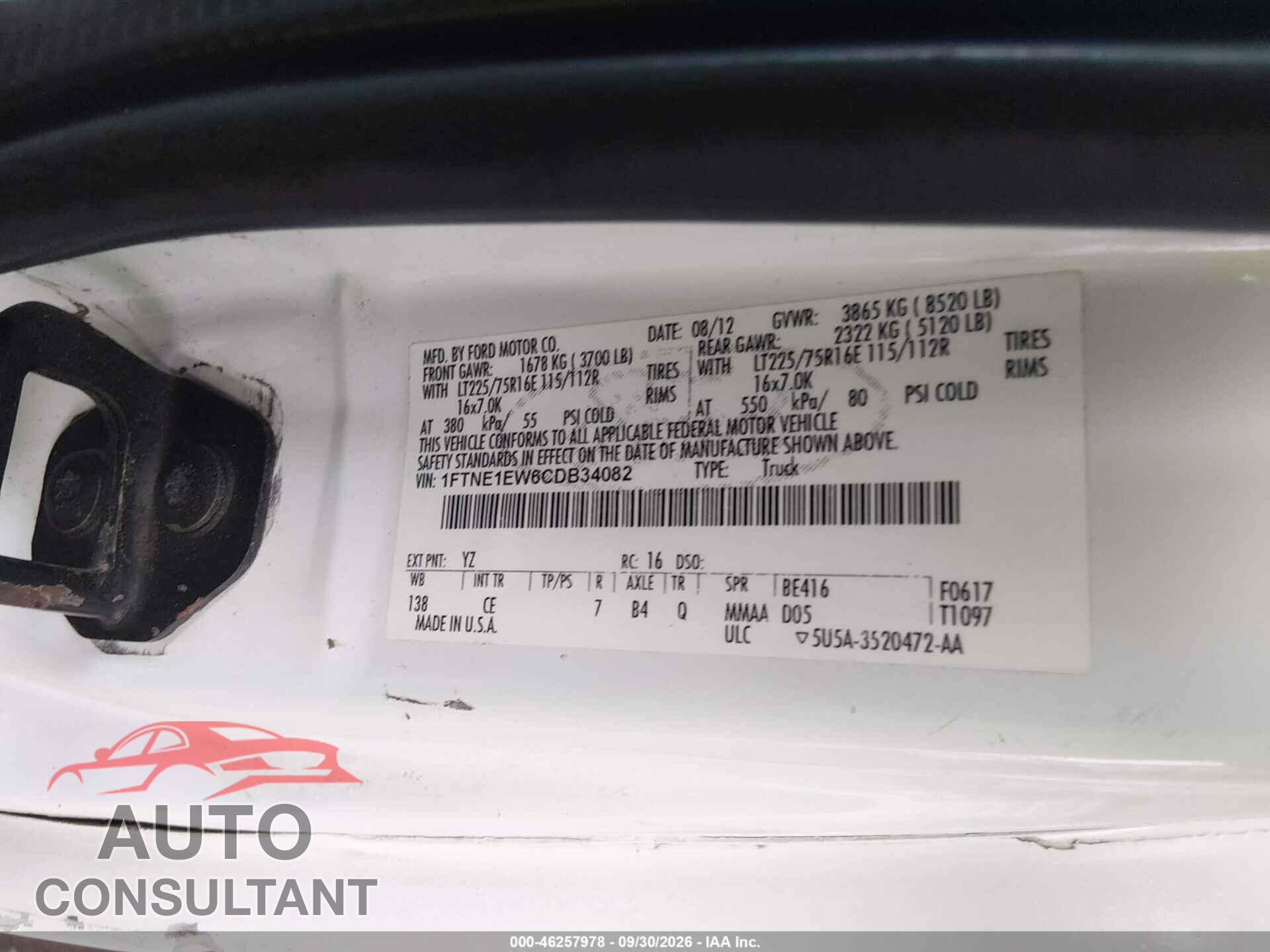 FORD E-150 2012 - 1FTNE1EW6CDB34082