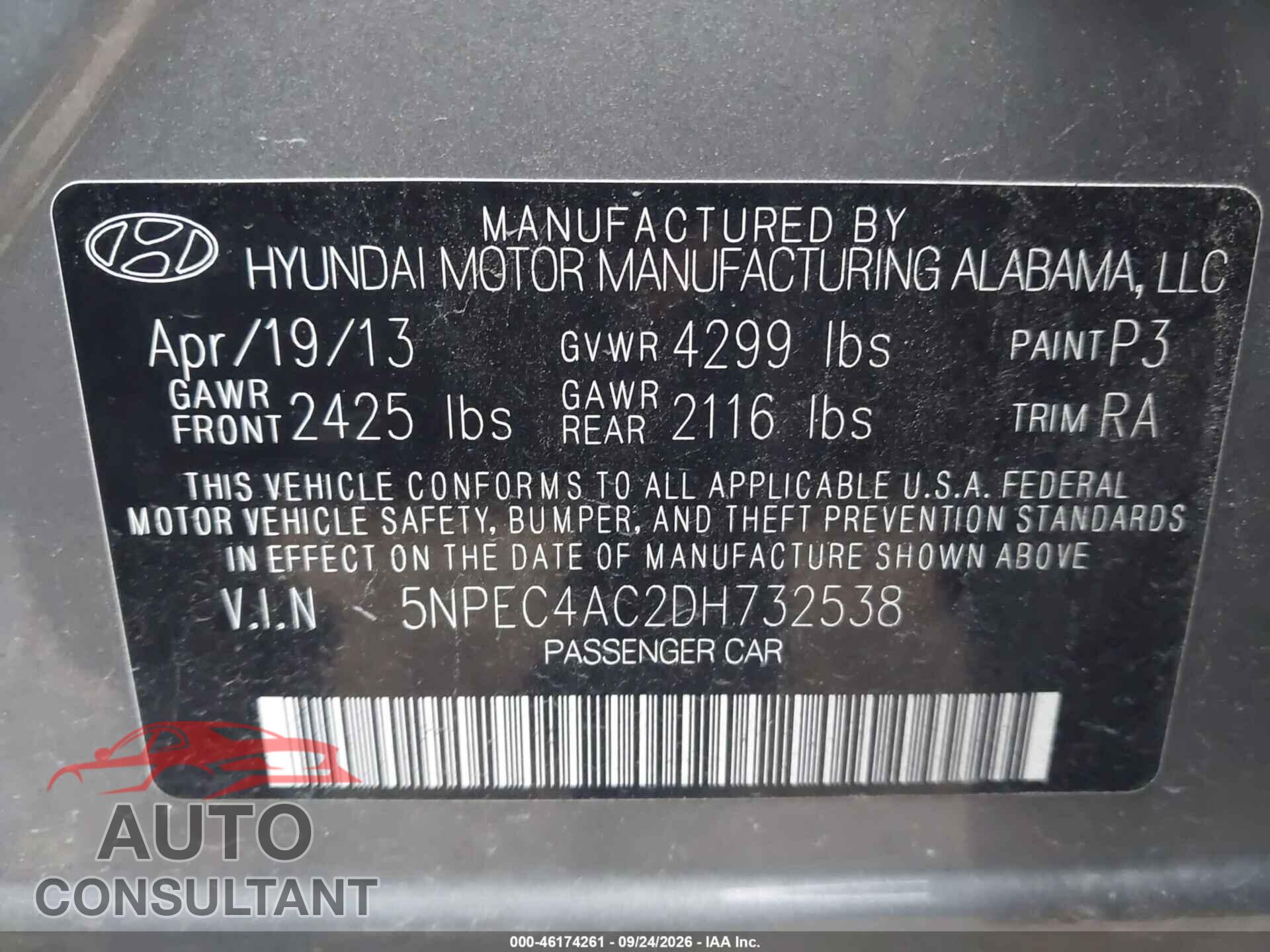 HYUNDAI SONATA 2013 - 5NPEC4AC2DH732538
