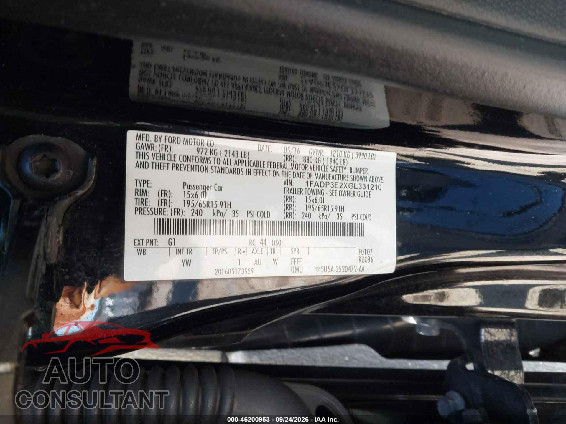 FORD FOCUS 2016 - 1FADP3E2XGL331210