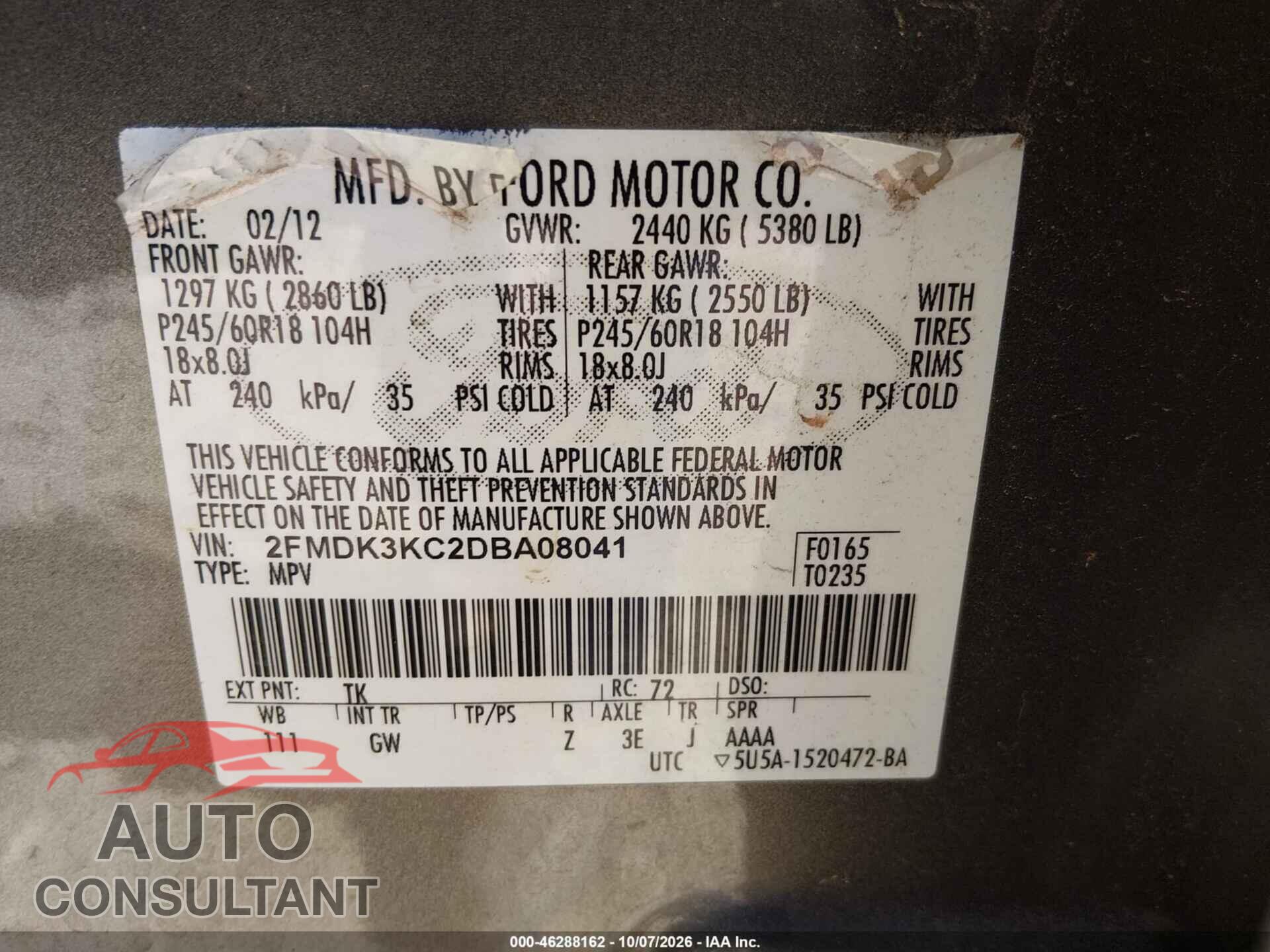 FORD EDGE 2013 - 2FMDK3KC2DBA08041