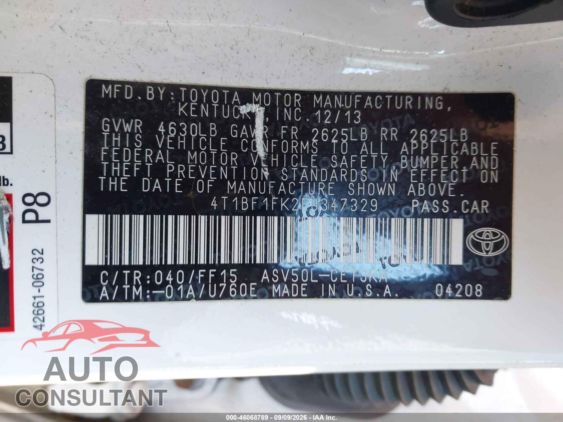 TOYOTA CAMRY 2014 - 4T1BF1FK2EU347329