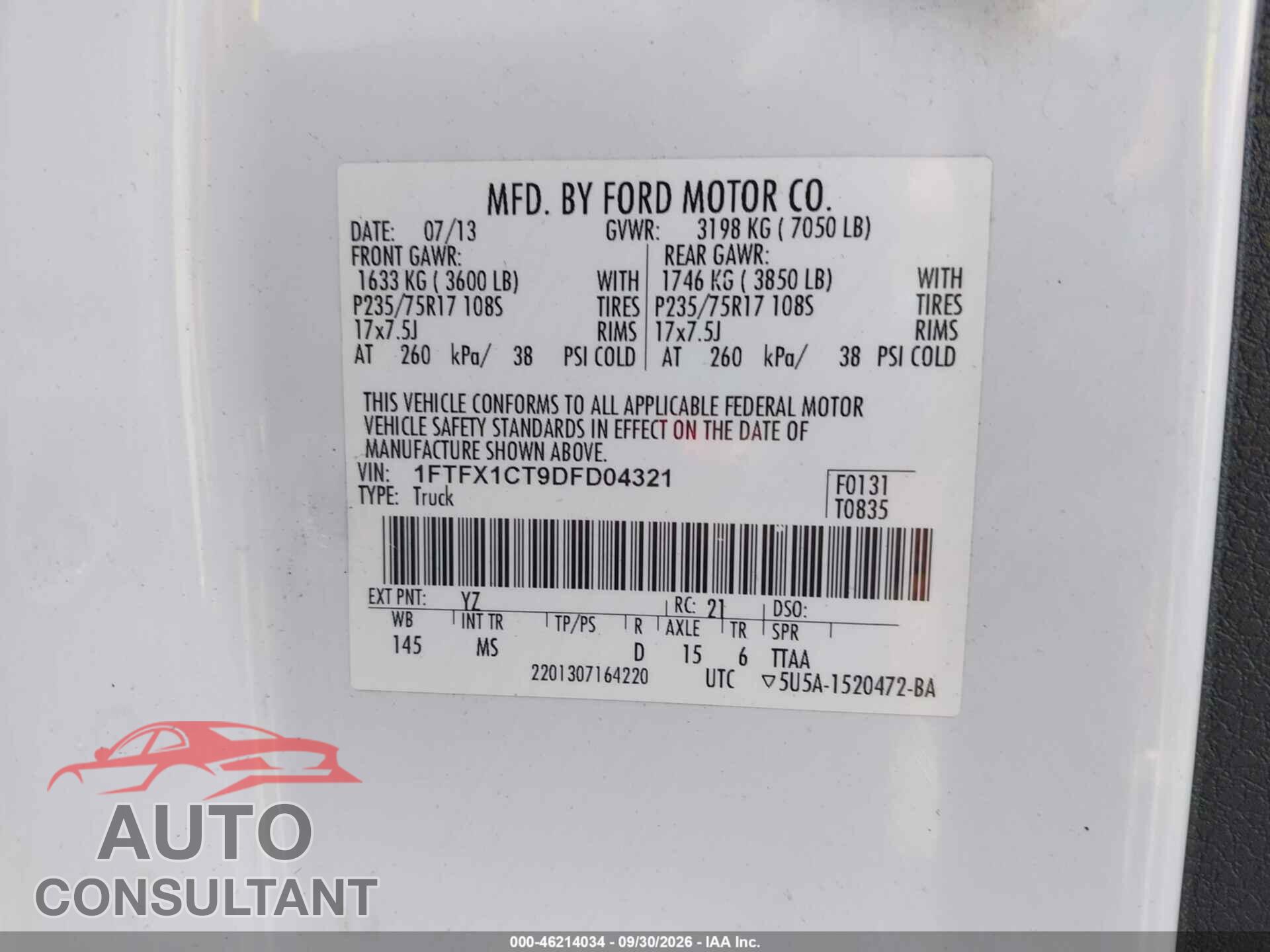 FORD F-150 2013 - 1FTFX1CT9DFD04321