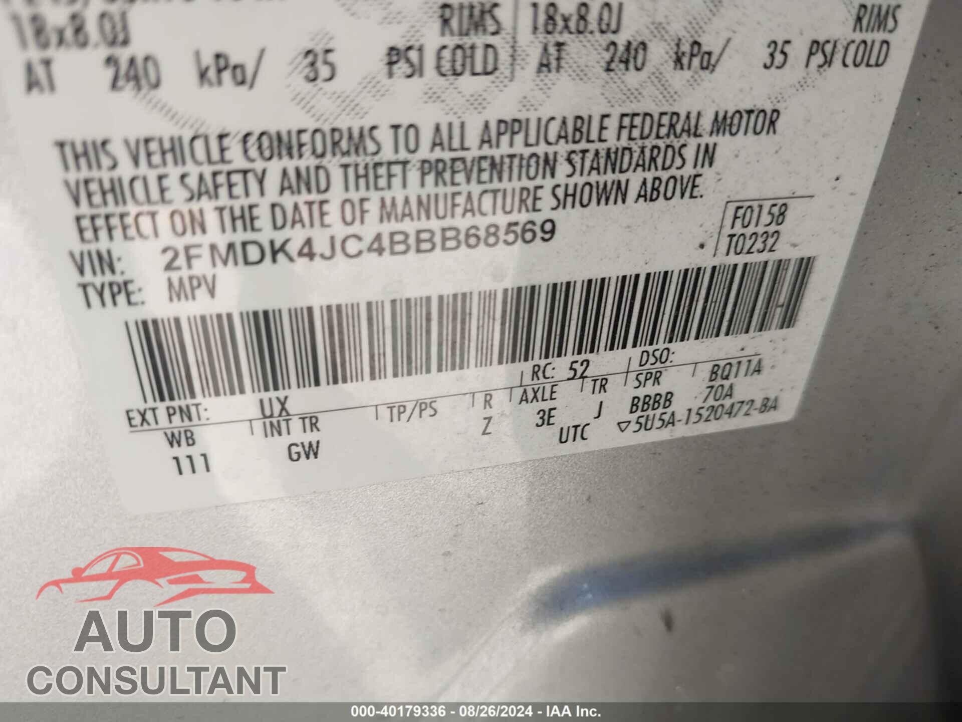 FORD EDGE 2011 - 2FMDK4JC4BBB68569