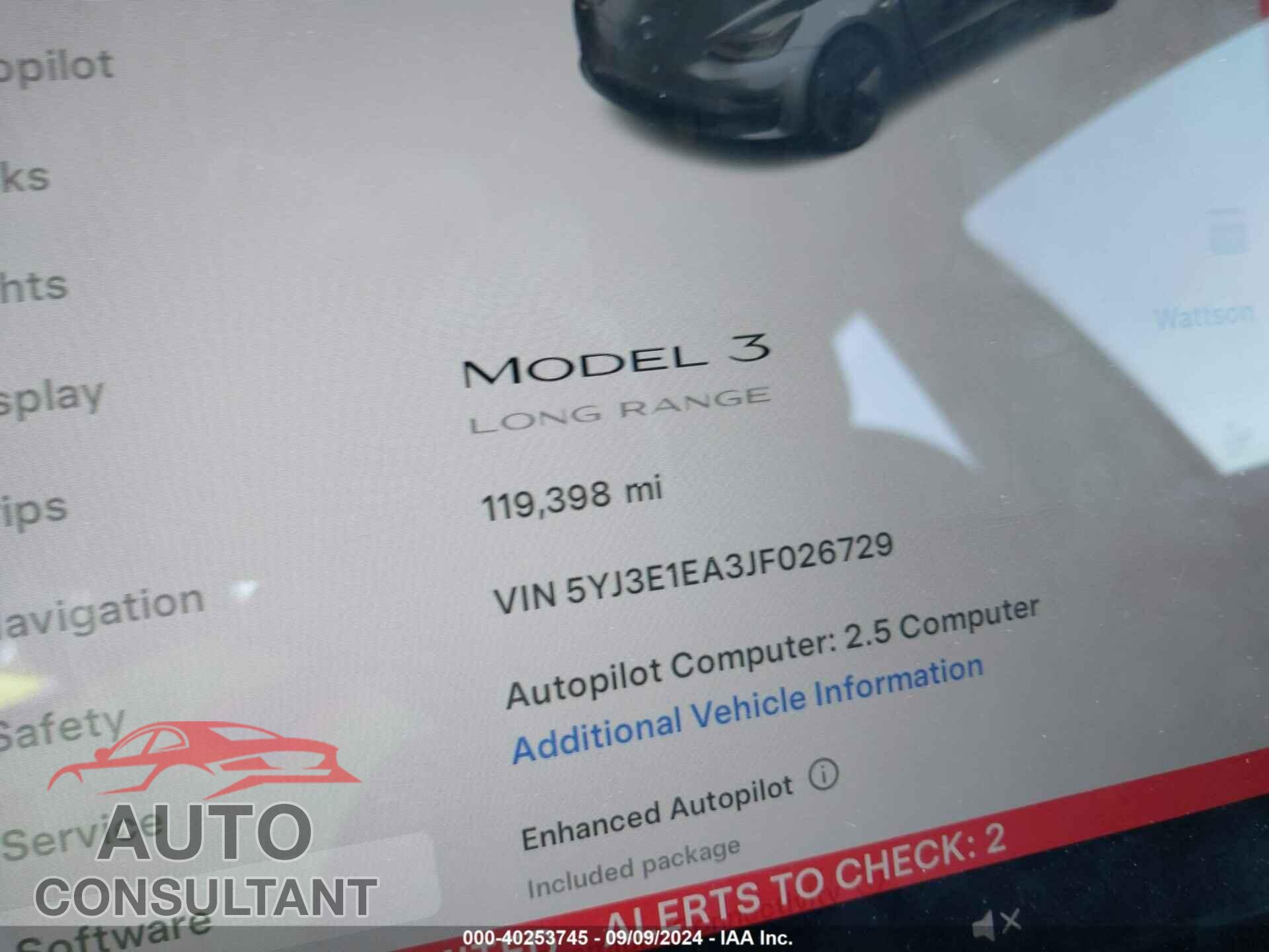 TESLA MODEL 3 2018 - 5YJ3E1EA3JF026729