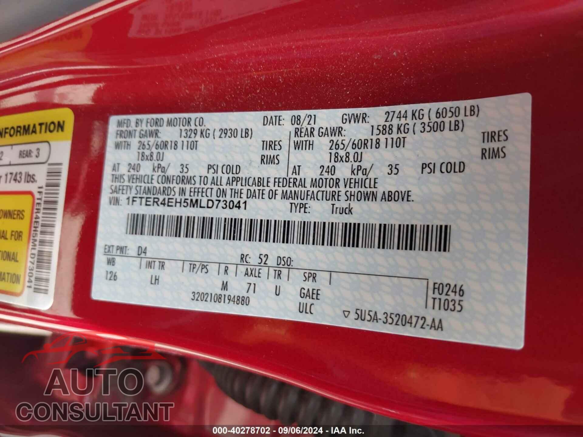 FORD RANGER 2021 - 1FTER4EH5MLD73041