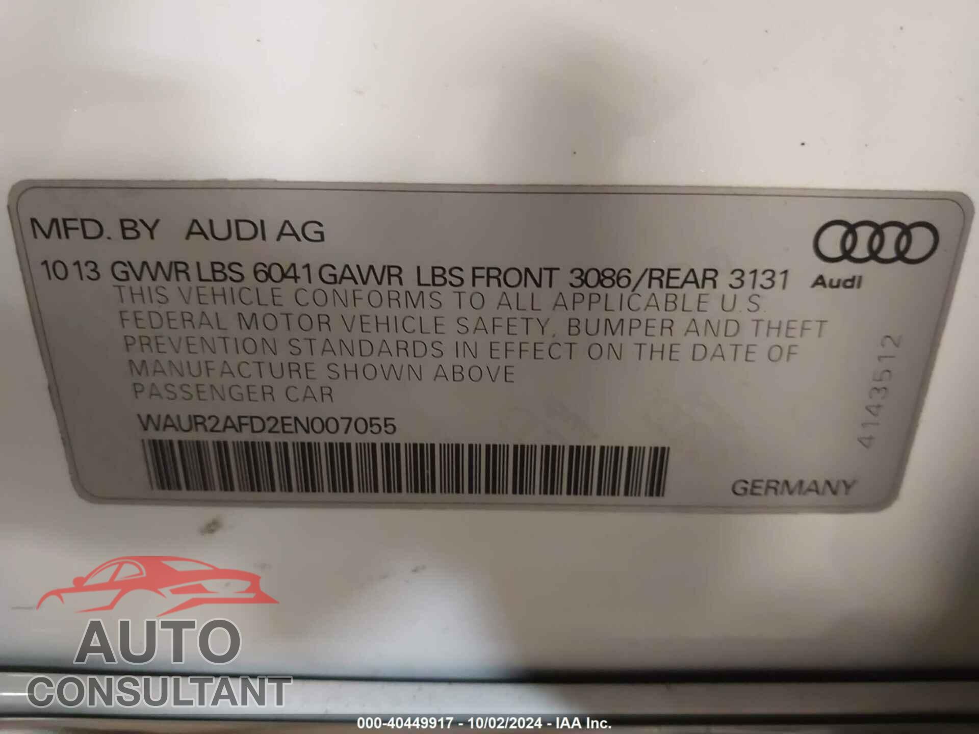 AUDI A8 L 2014 - WAUR2AFD2EN007055