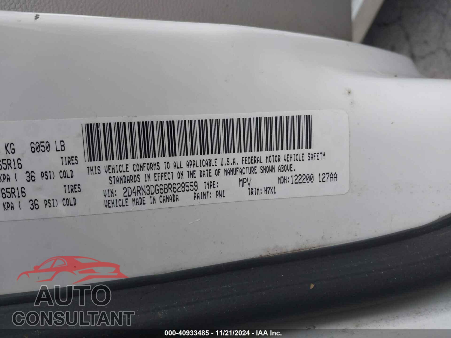 DODGE GRAND CARAVAN 2011 - 2D4RN3DG6BR628559