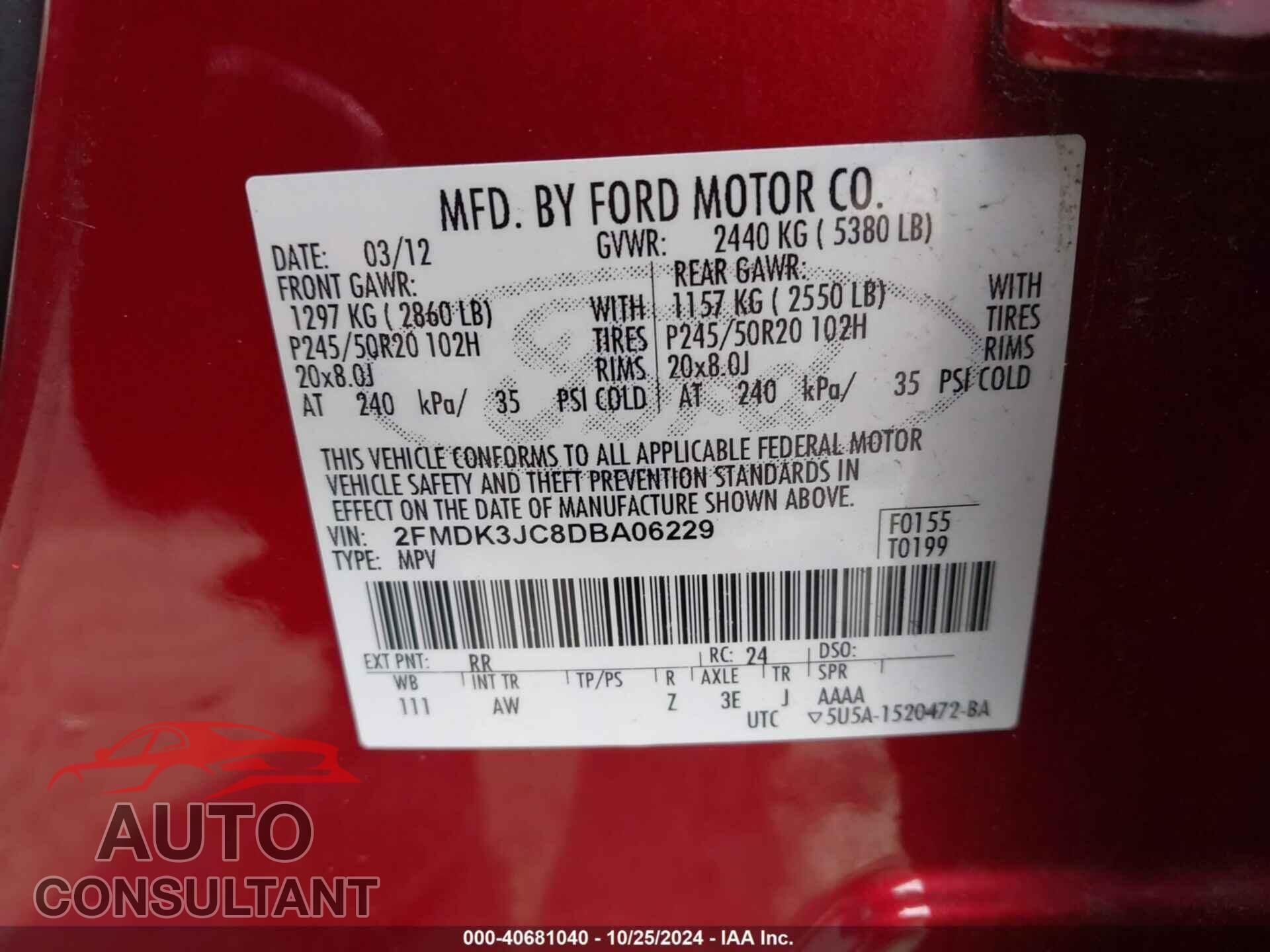 FORD EDGE 2013 - 2FMDK3JC8DBA06229