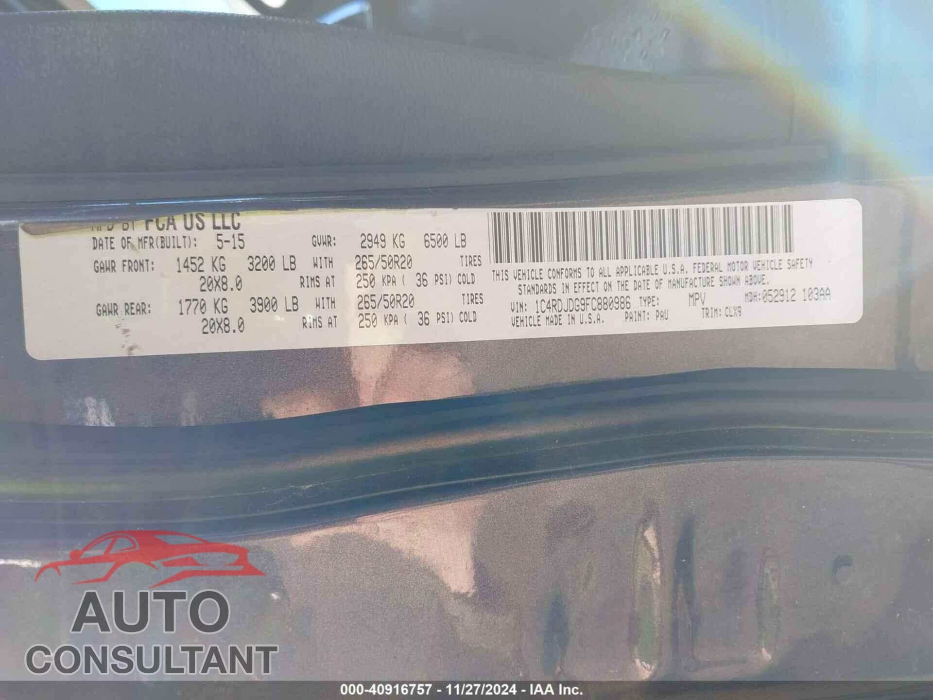DODGE DURANGO 2015 - 1C4RDJDG9FC880986