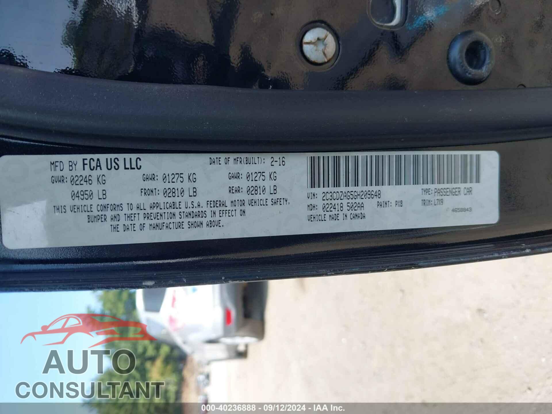 DODGE CHALLENGER 2016 - 2C3CDZAG5GH209648