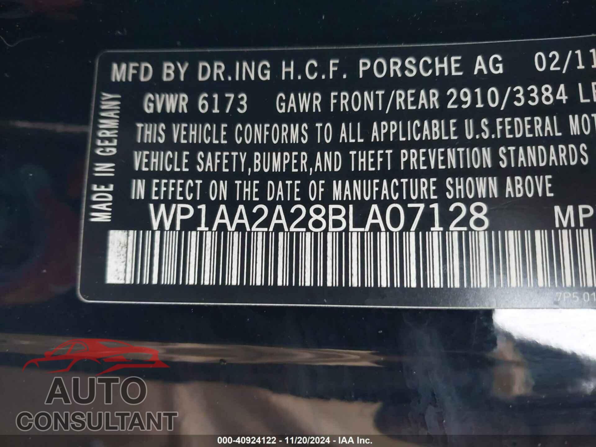 PORSCHE CAYENNE 2011 - WP1AA2A28BLA07128