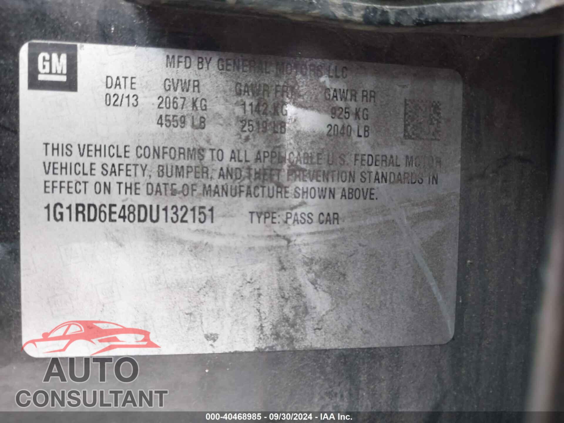CHEVROLET VOLT 2013 - 1G1RD6E48DU132151