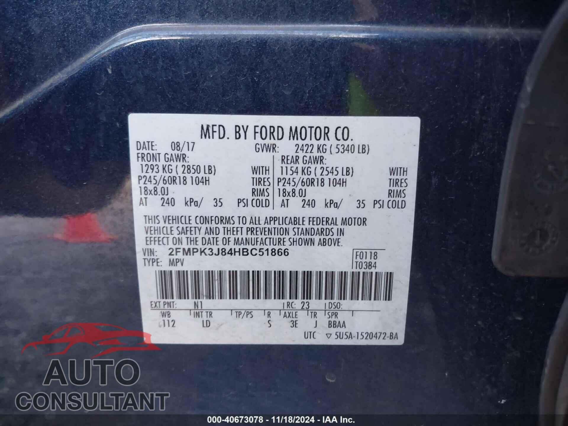 FORD EDGE 2017 - 2FMPK3J84HBC51866