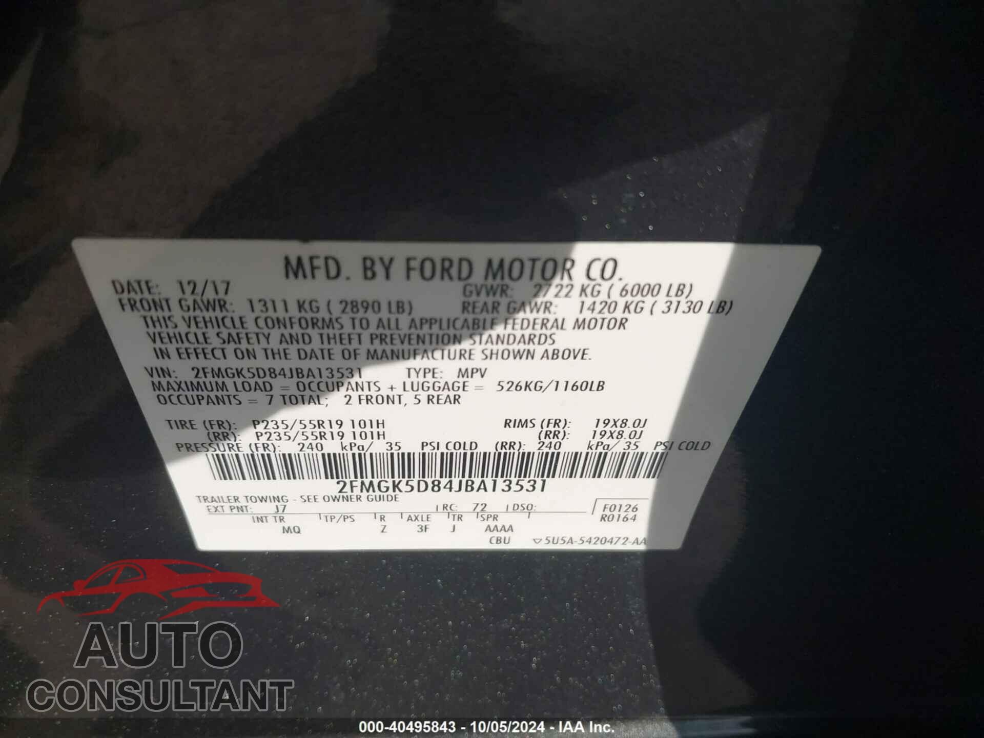 FORD FLEX 2018 - 2FMGK5D84JBA13531