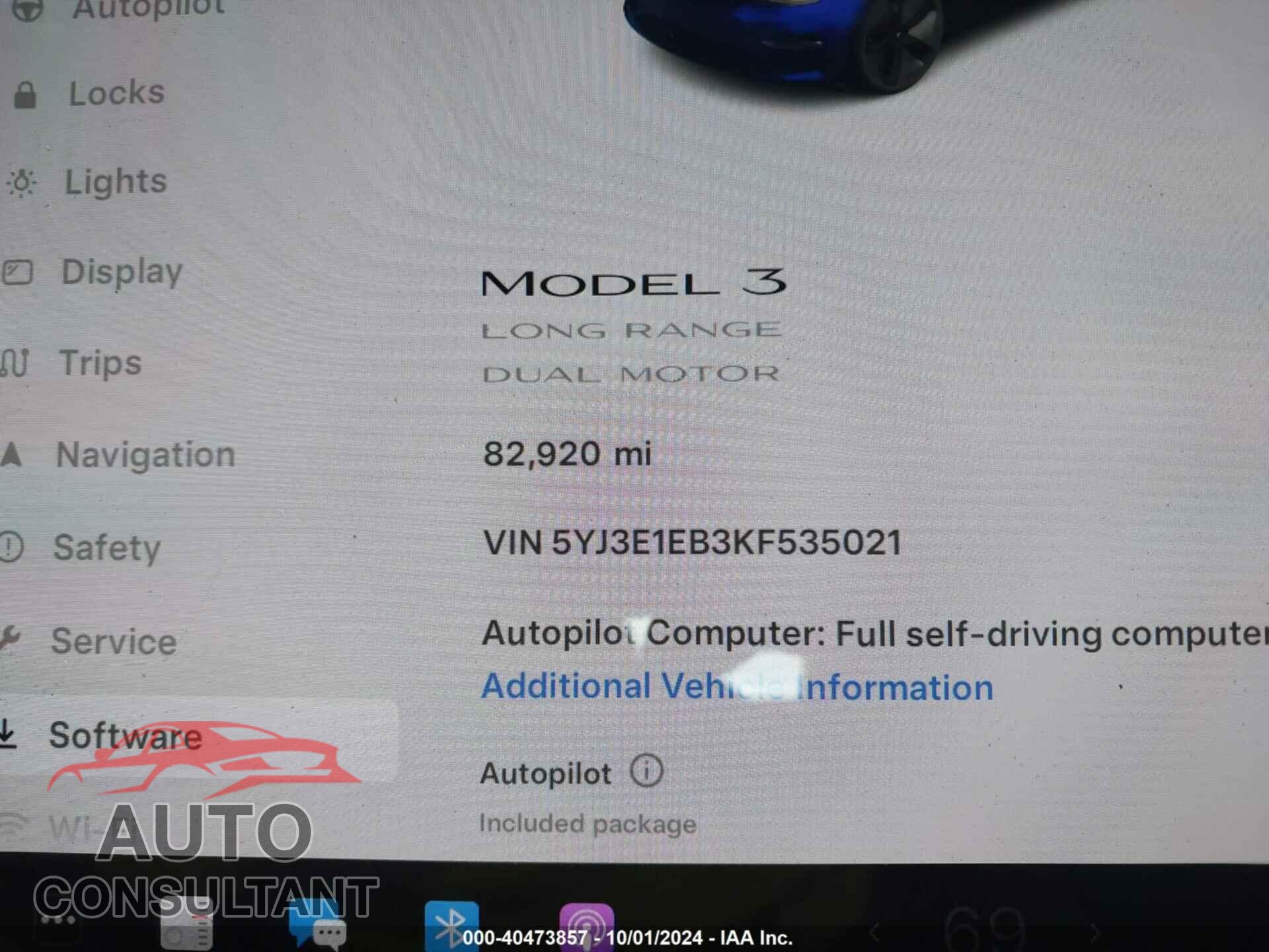 TESLA MODEL 3 2019 - 5YJ3E1EB3KF535021