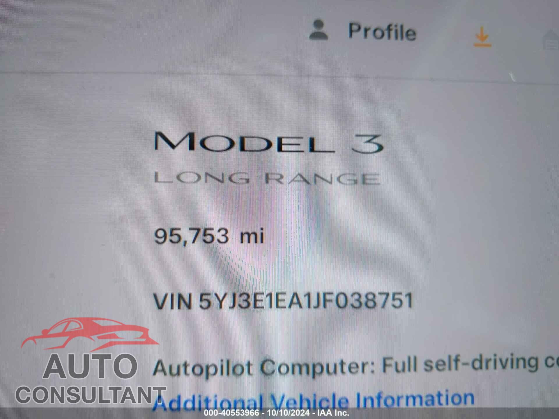 TESLA MODEL 3 2018 - 5YJ3E1EA1JF038751