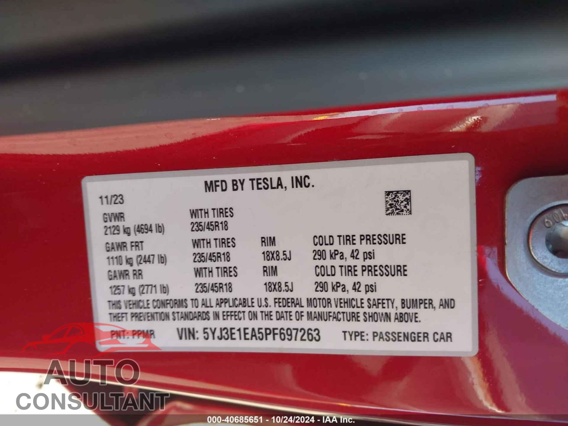 TESLA MODEL 3 2023 - 5YJ3E1EA5PF697263