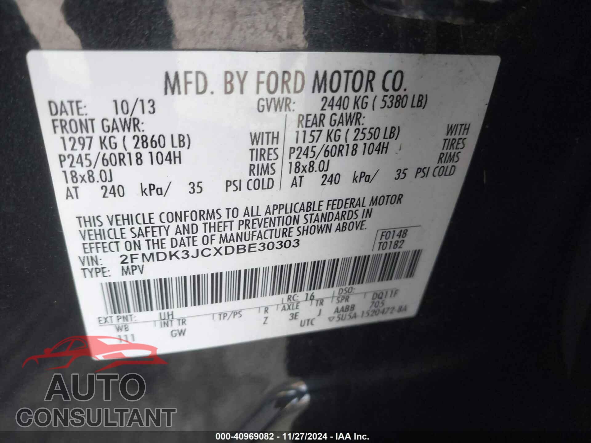 FORD EDGE 2013 - 2FMDK3JCXDBE30303