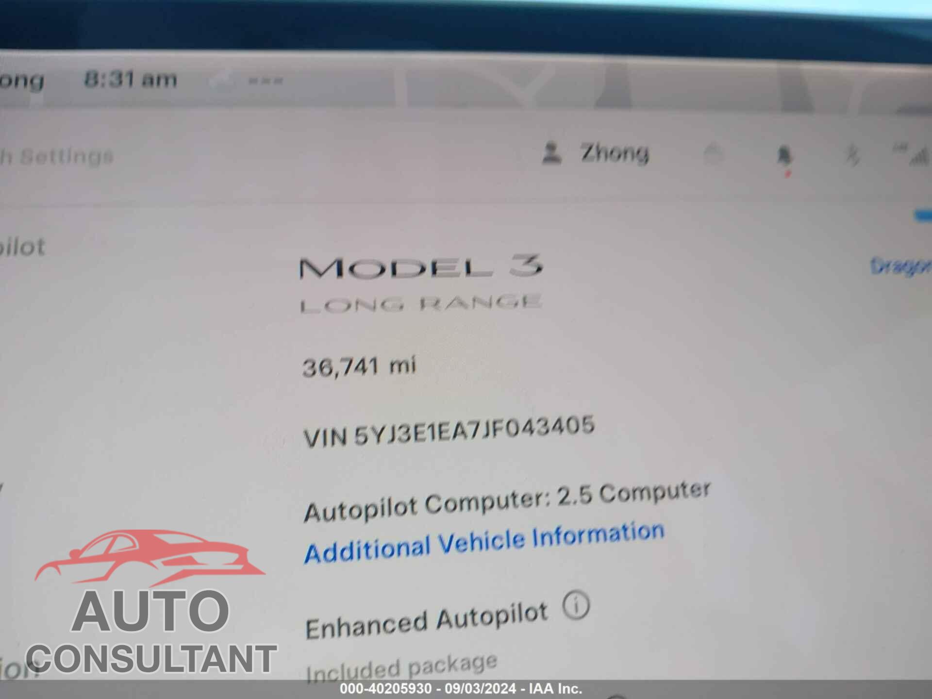 TESLA MODEL 3 2018 - 5YJ3E1EA7JF043405