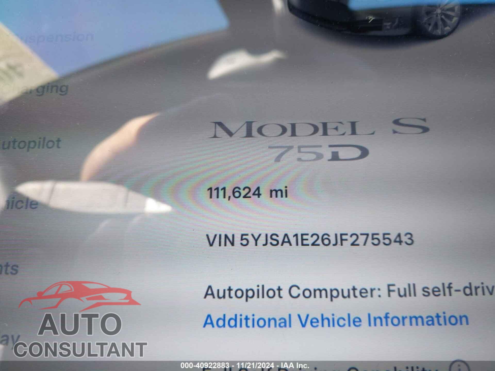 TESLA MODEL S 2018 - 5YJSA1E26JF275543