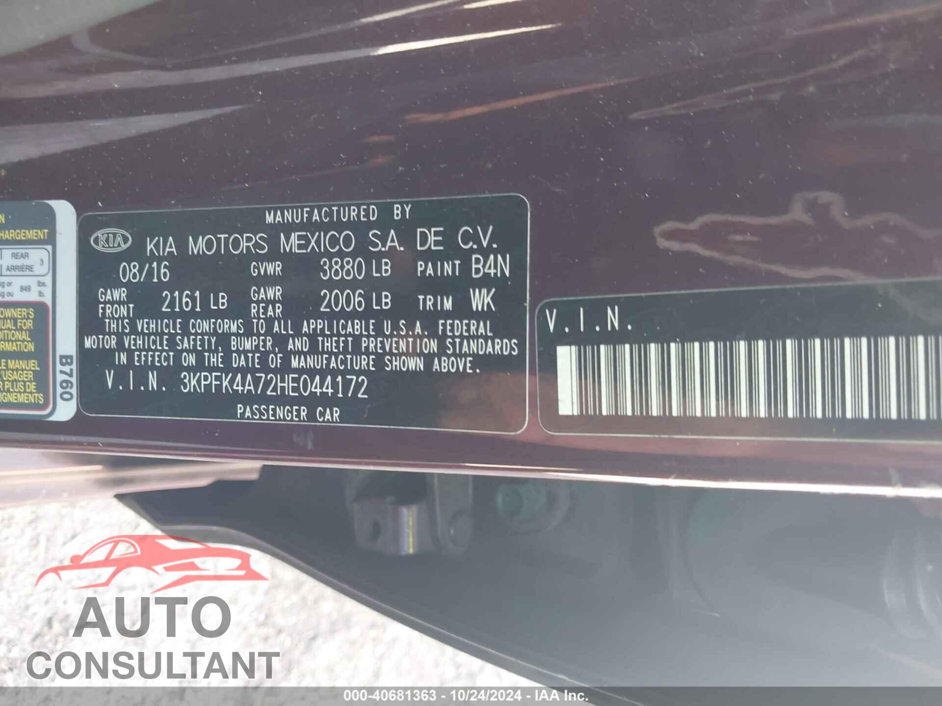 KIA FORTE 2017 - 3KPFK4A72HE044172
