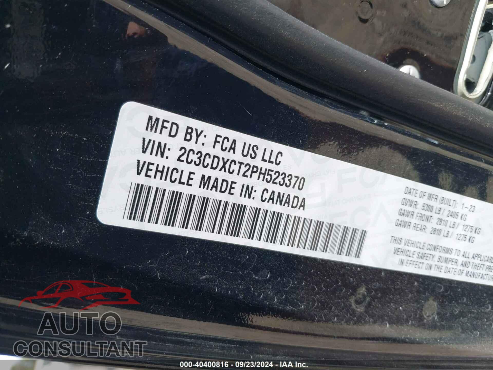 DODGE CHARGER 2023 - 2C3CDXCT2PH523370