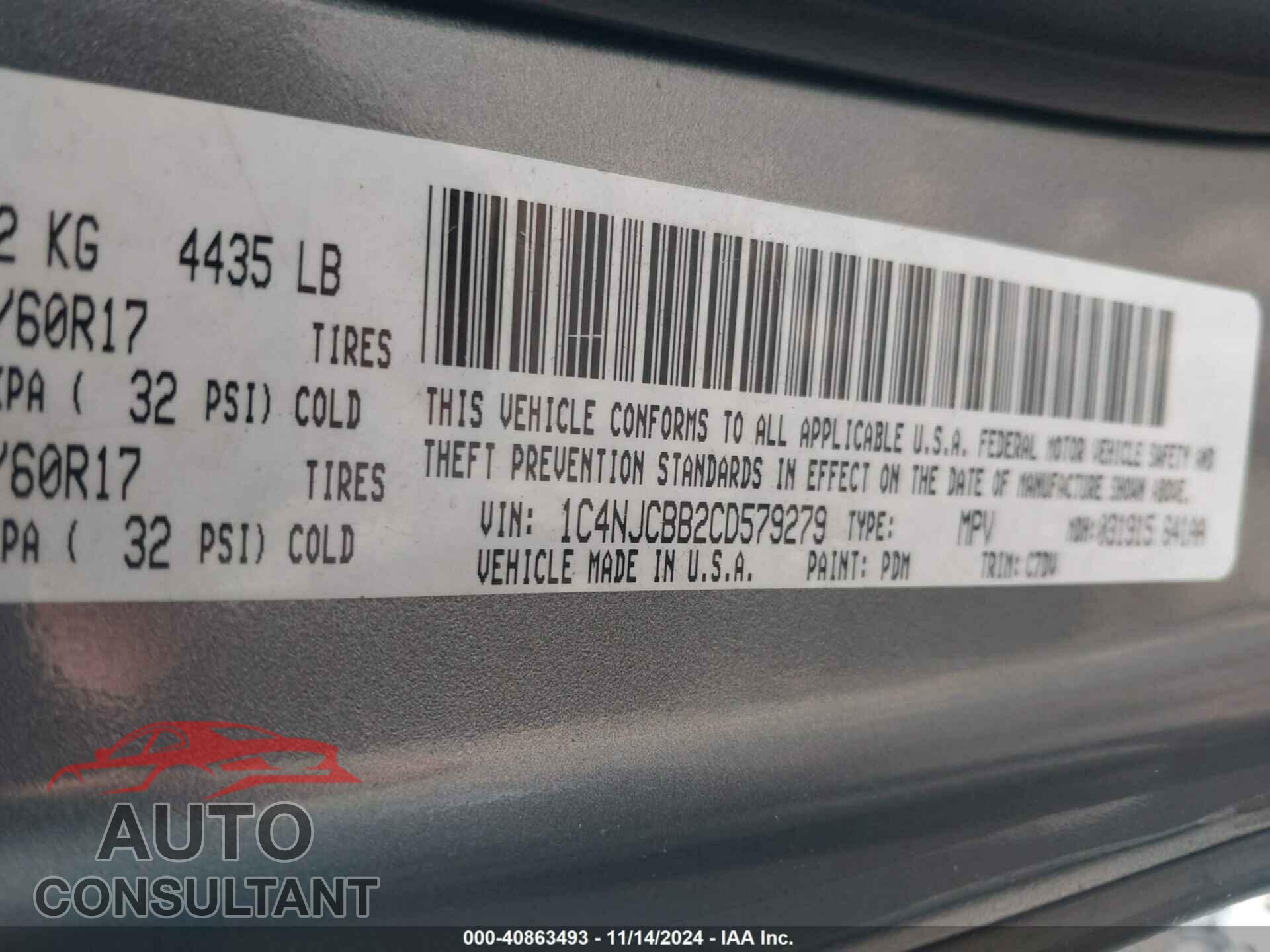 JEEP COMPASS 2012 - 1C4NJCBB2CD579279