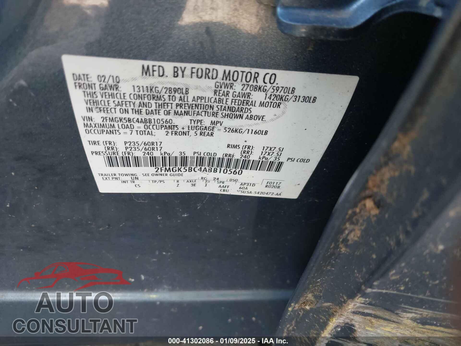 FORD FLEX 2010 - 2FMGK5BC4ABB10560