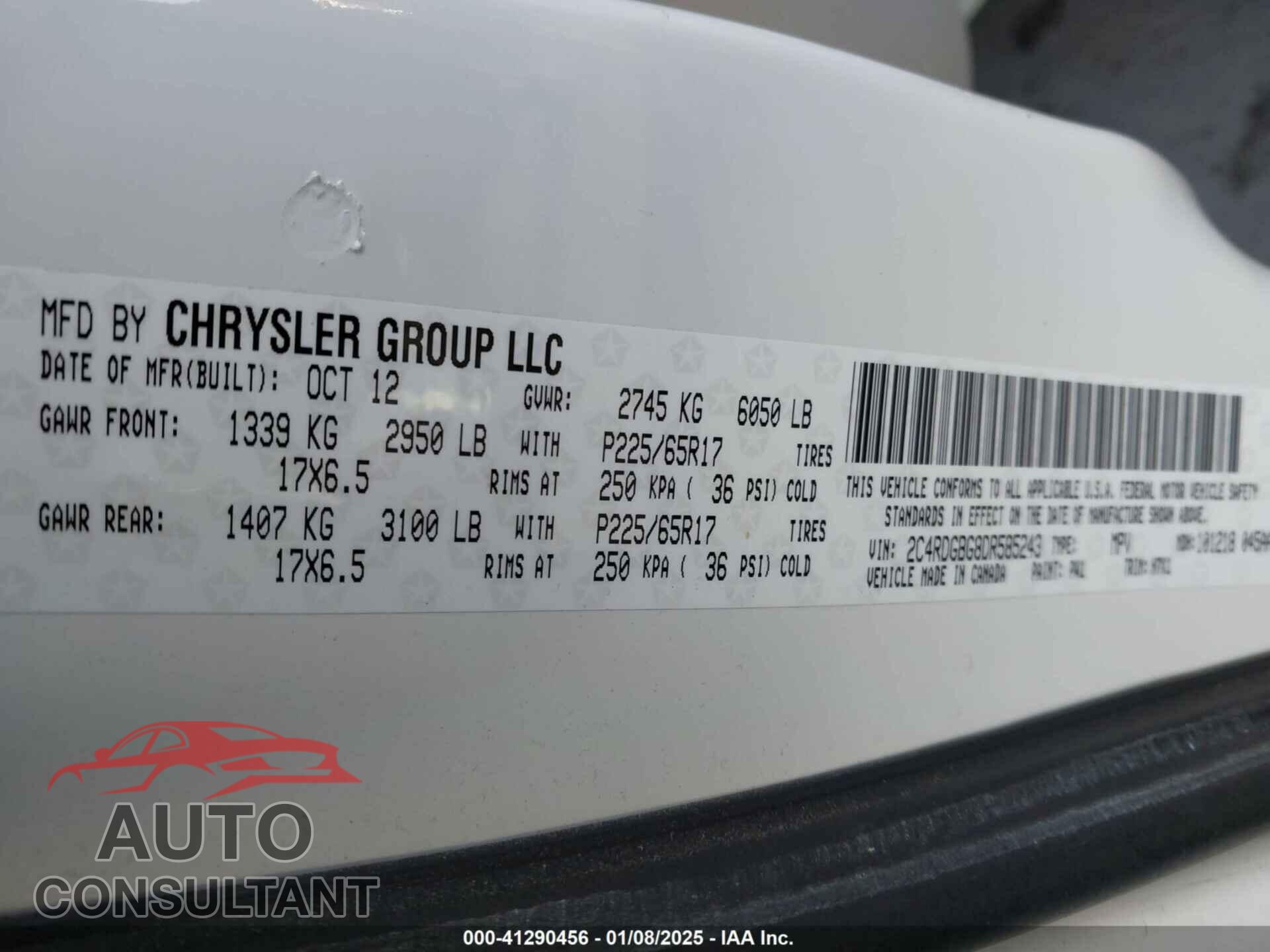 DODGE GRAND CARAVAN 2013 - 2C4RDGBG8DR585243